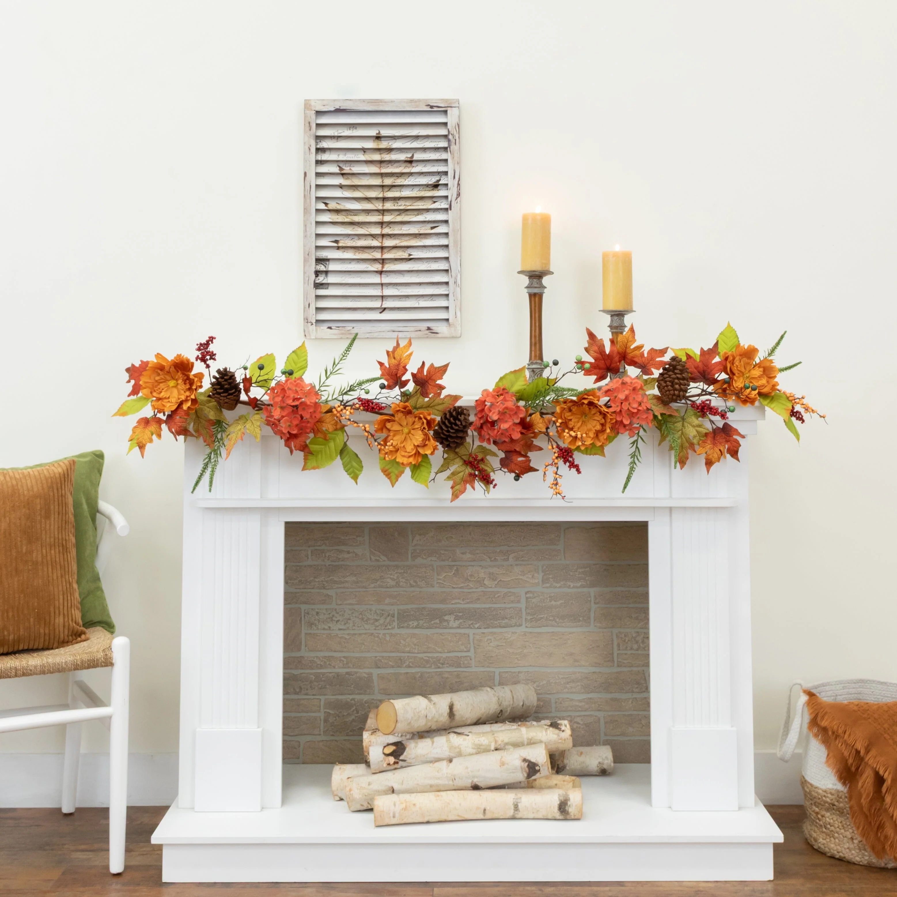 6’ Fall Ranunculus, Hydrangea and Berries Autumn Artificial Garland - Image 6