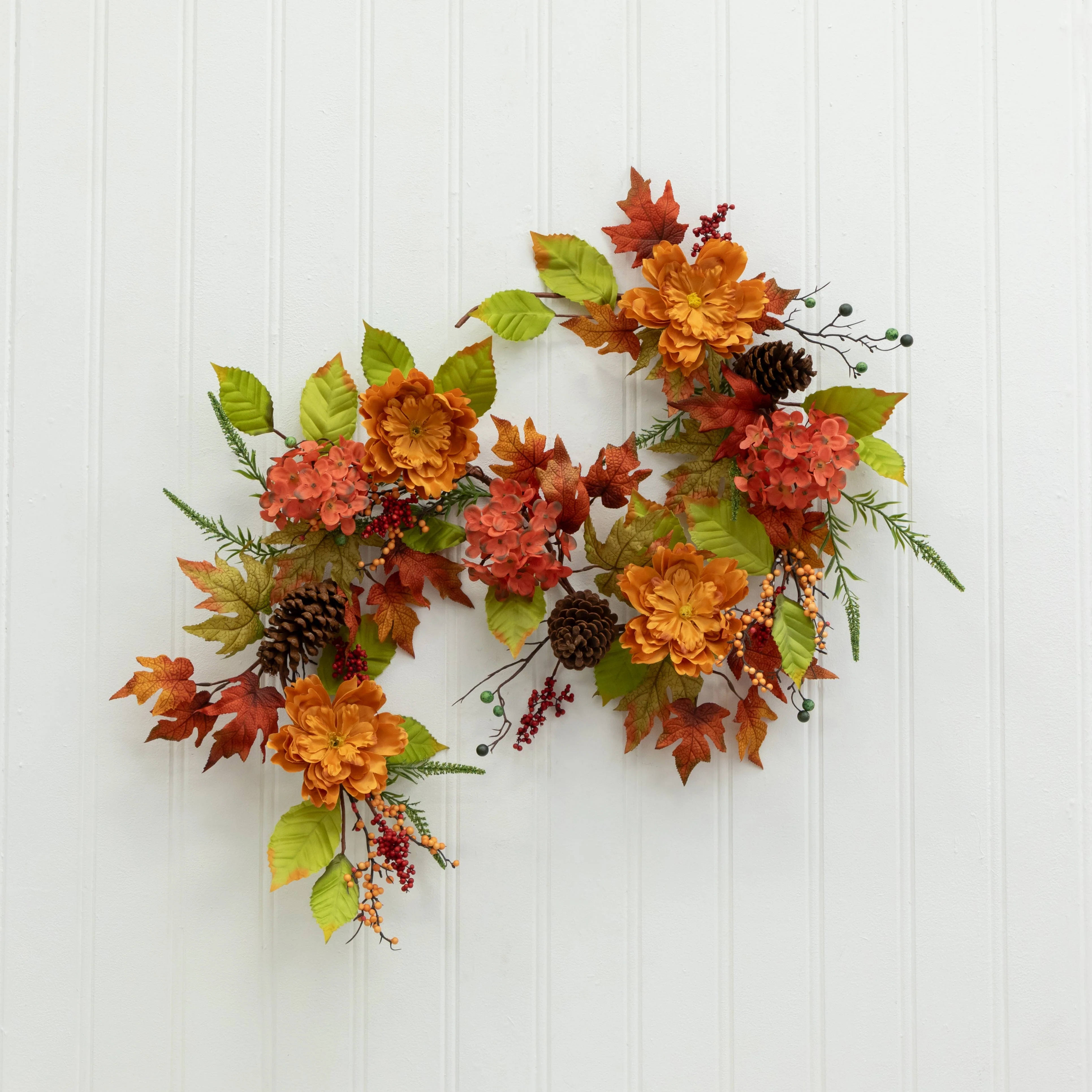 6’ Fall Ranunculus, Hydrangea and Berries Autumn Artificial Garland - Image 8
