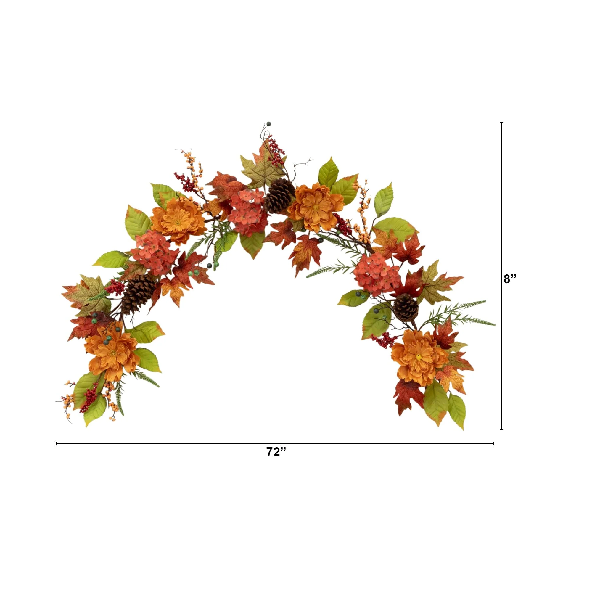 6’ Fall Ranunculus, Hydrangea and Berries Autumn Artificial Garland - Image 9