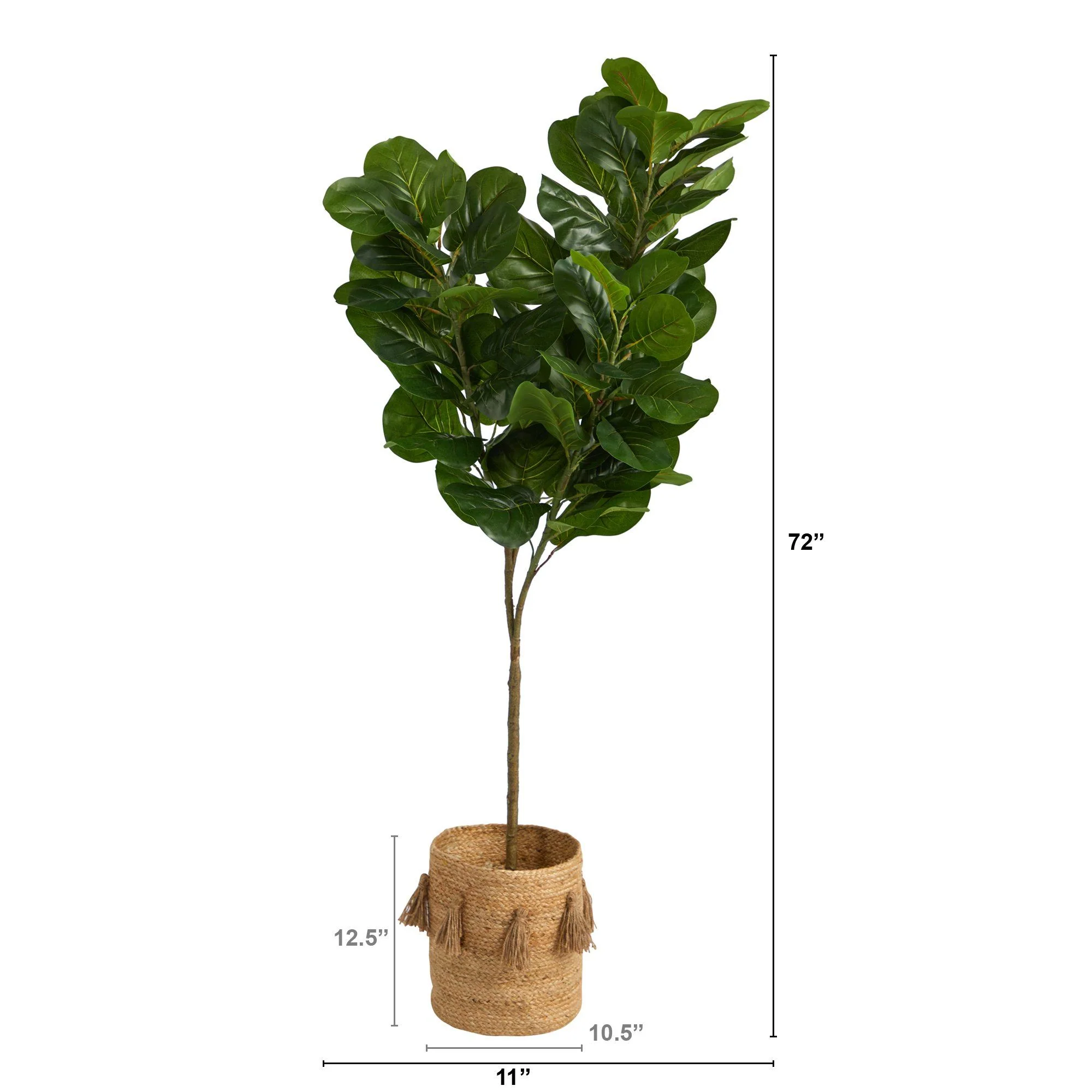 6’ Fiddle Leaf Fig Artificial Tree in Handmade Natural Jute Planter with Tassels - Image 2
