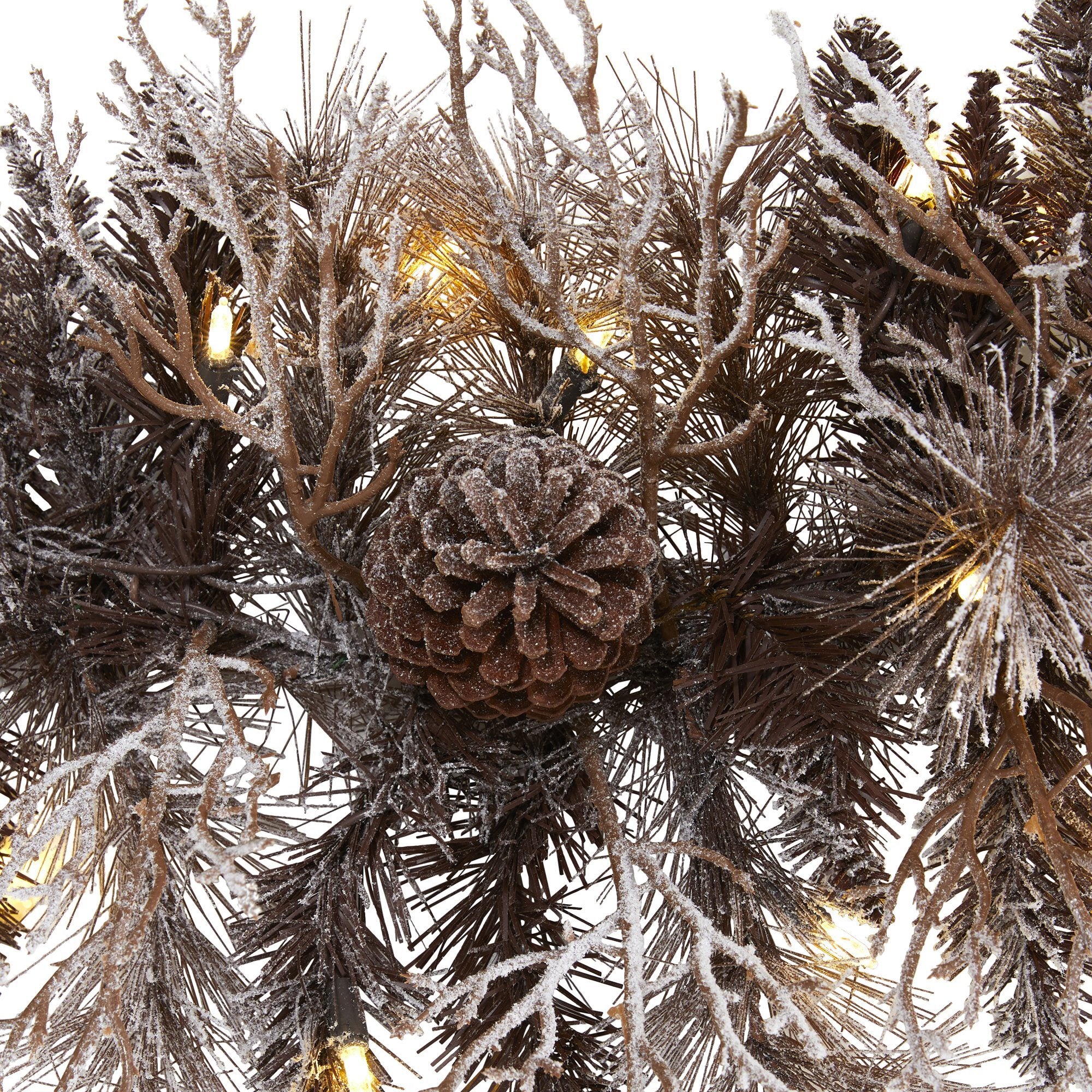 6' Flocked Artificial Christmas Garland with 50 White Warm LED Lights and Pine Cones - Image 3