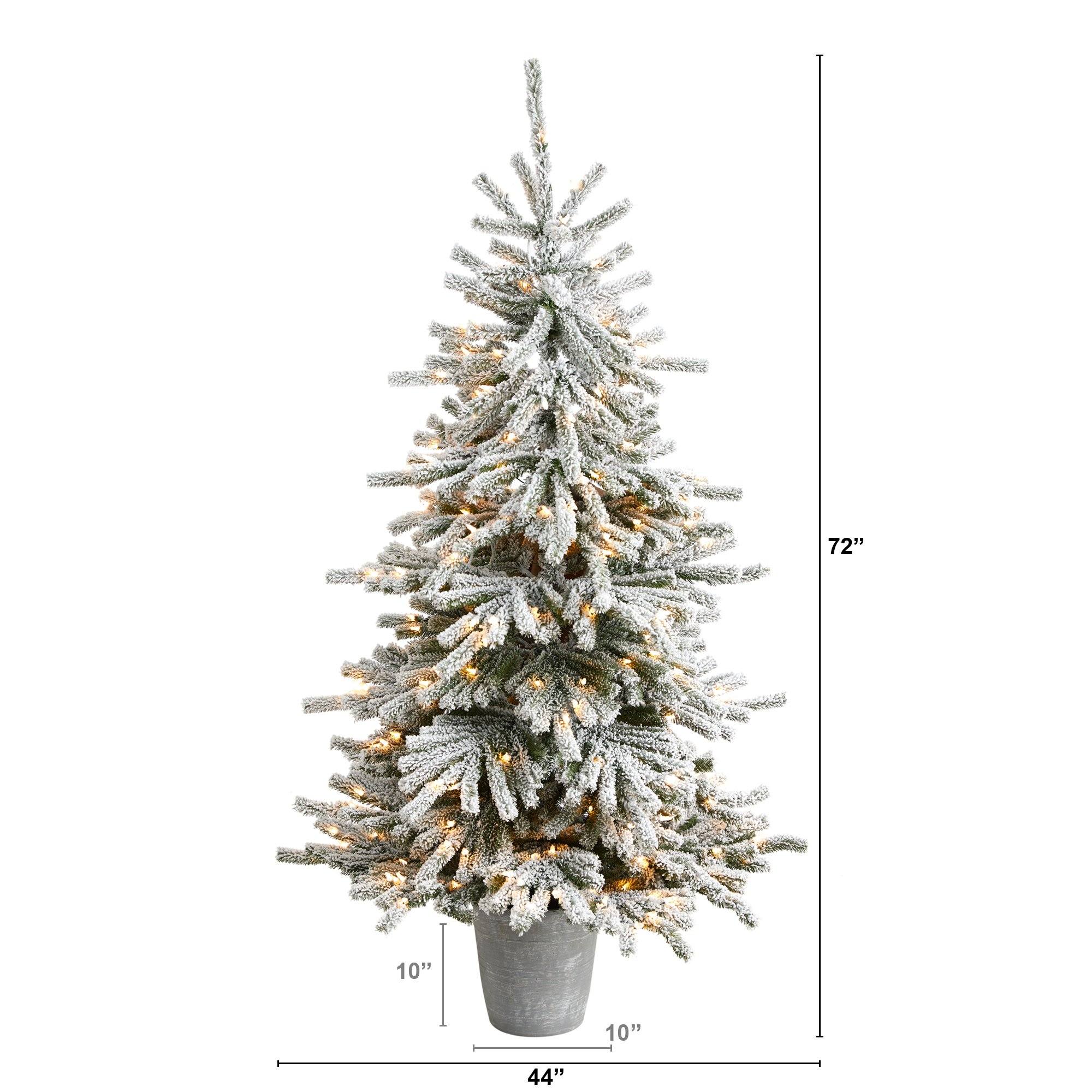 6’ Flocked Long Vermont Pine Tree with 758 Branches and 250 LED Lights in Decorative Planter - Image 3