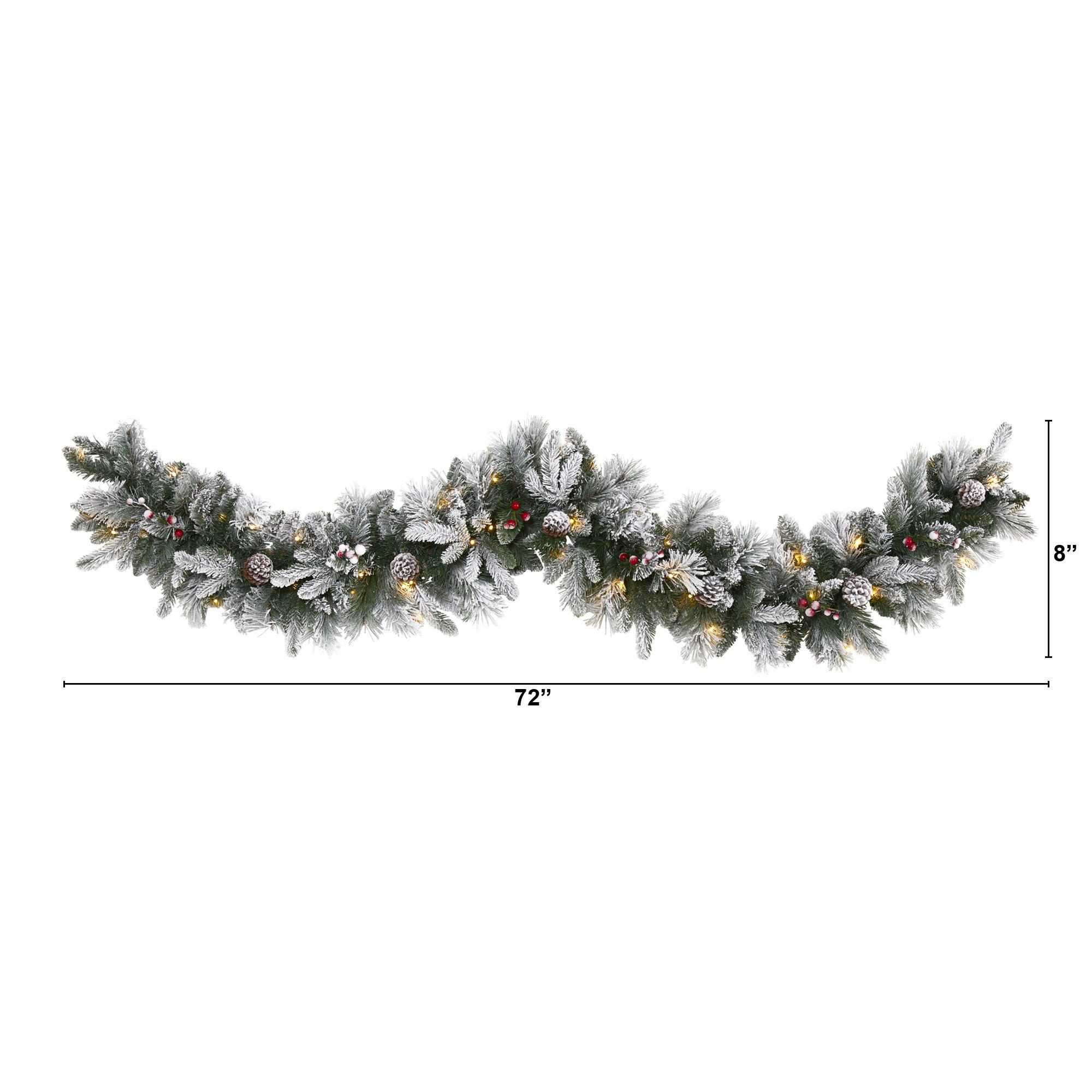 6’ Flocked Mixed Pine Artificial Christmas Garland with 50 LED Lights, Pine Cones and Berries - Image 5