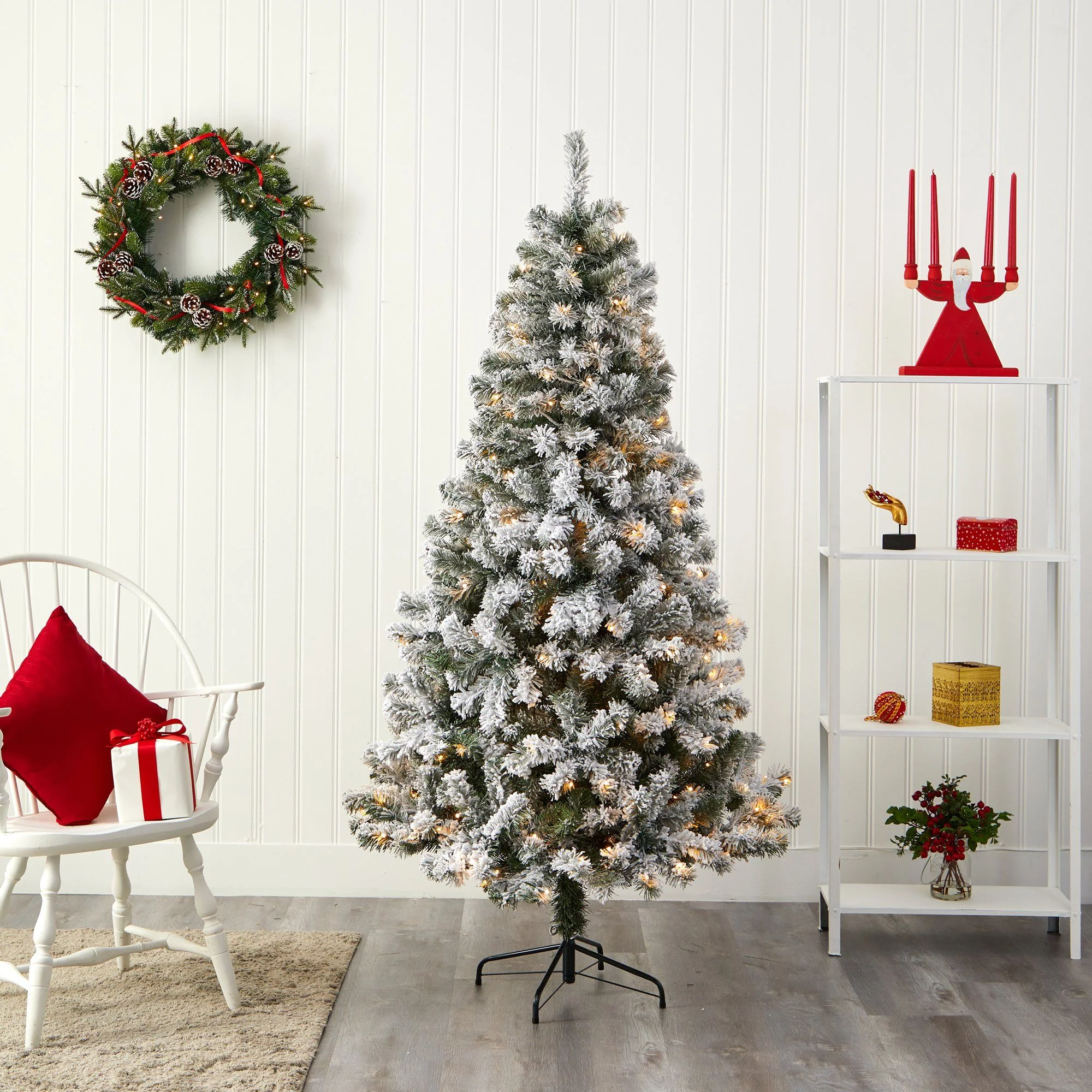 6' Flocked West Virginia Fir Artificial Christmas Tree with 250 Clear LED Lights - Image 5