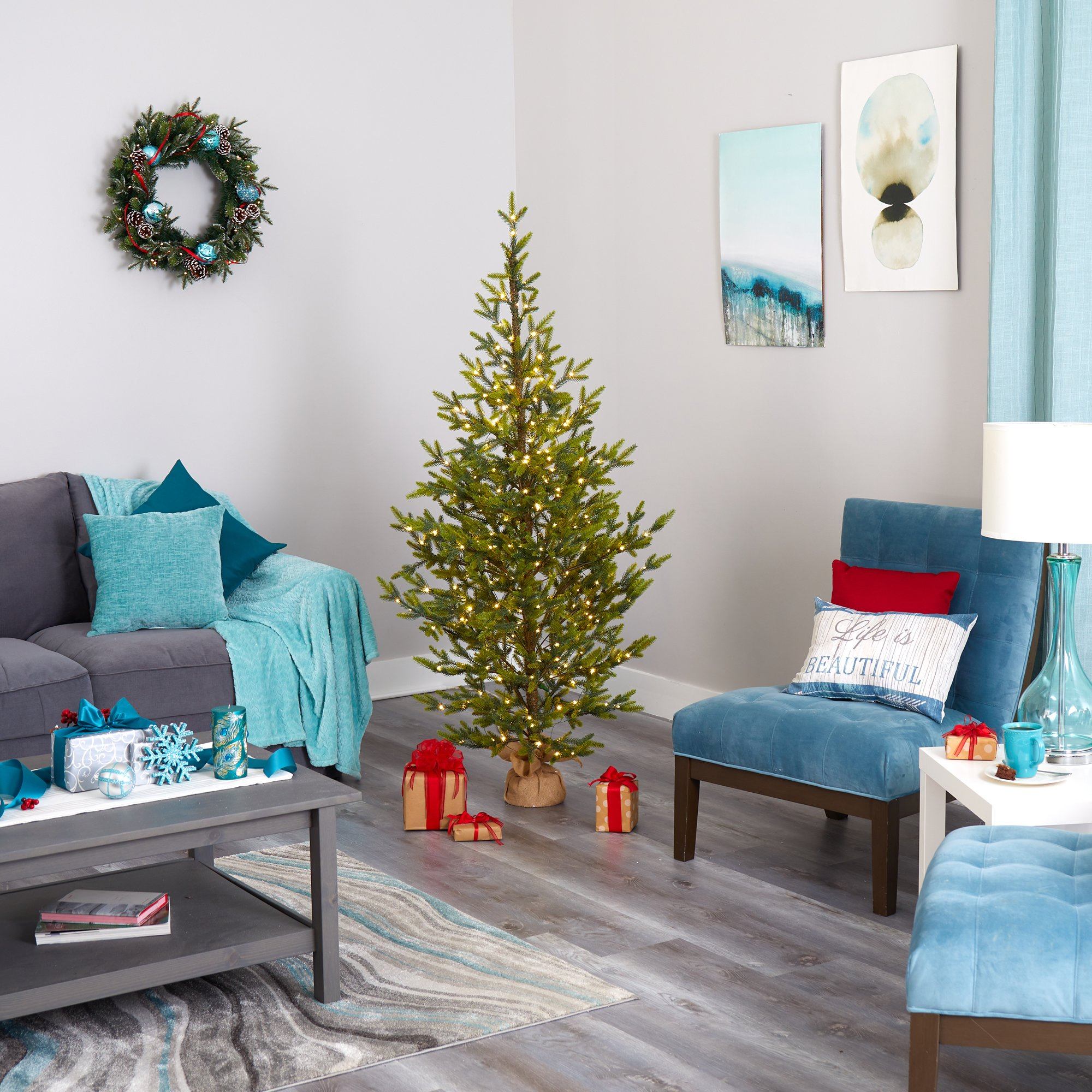 6’ Fraser Fir “Natural Look” Artificial Christmas Tree with 250 Clear LED Lights, a Burlap Base and 1243 Bendable Branches - Image 6
