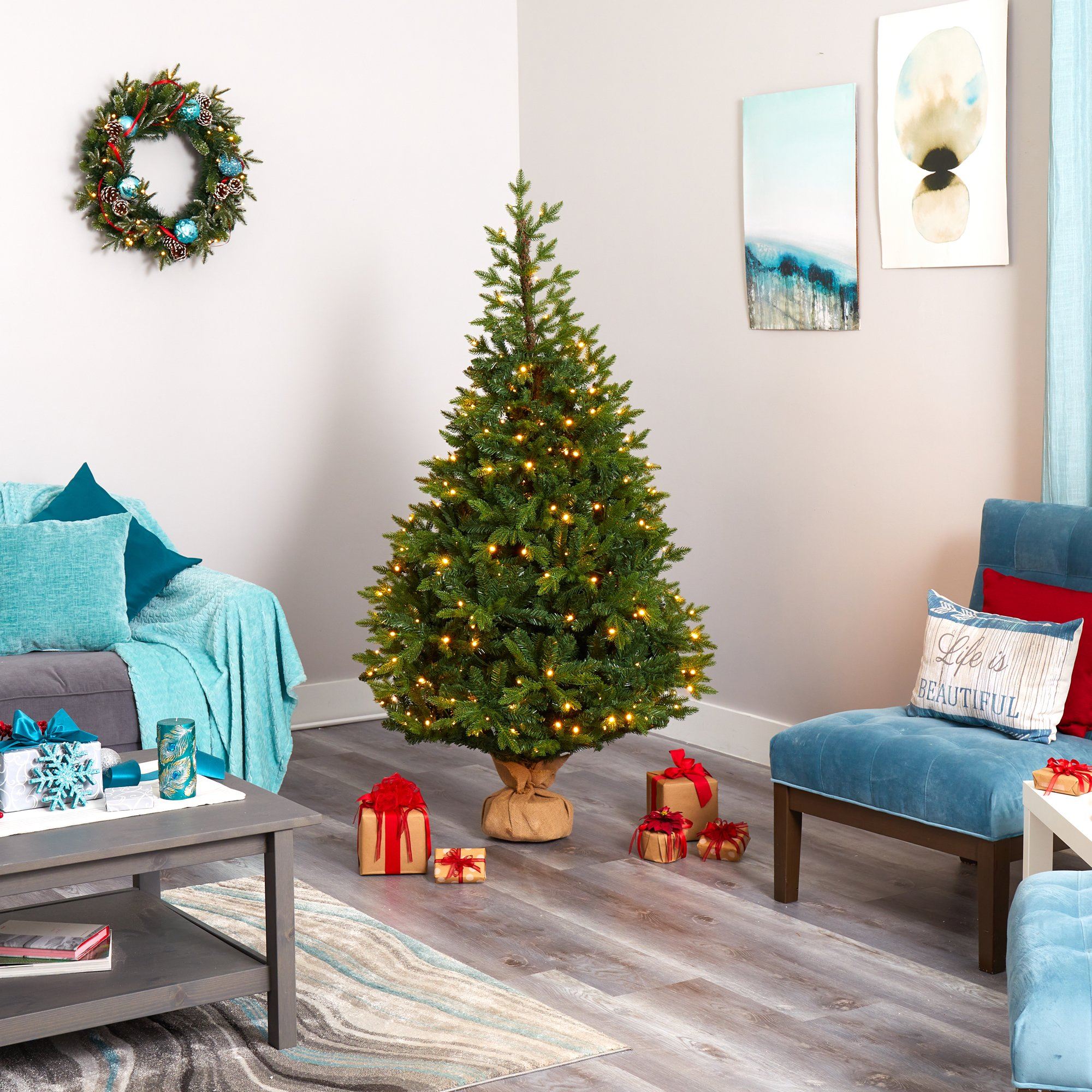 6’ Fraser Fir “Natural Look” Artificial Christmas Tree with 300 Clear LED Lights, a Burlap Base and 2113 Bendable Branches - Image 5