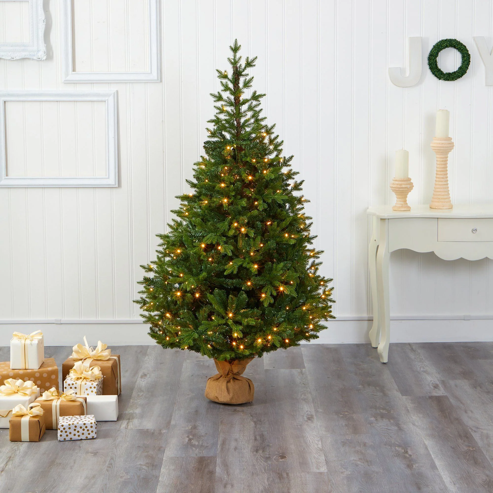 6’ Fraser Fir “Natural Look” Artificial Christmas Tree with 300 Clear LED Lights, a Burlap Base and 2113 Bendable Branches - Image 7