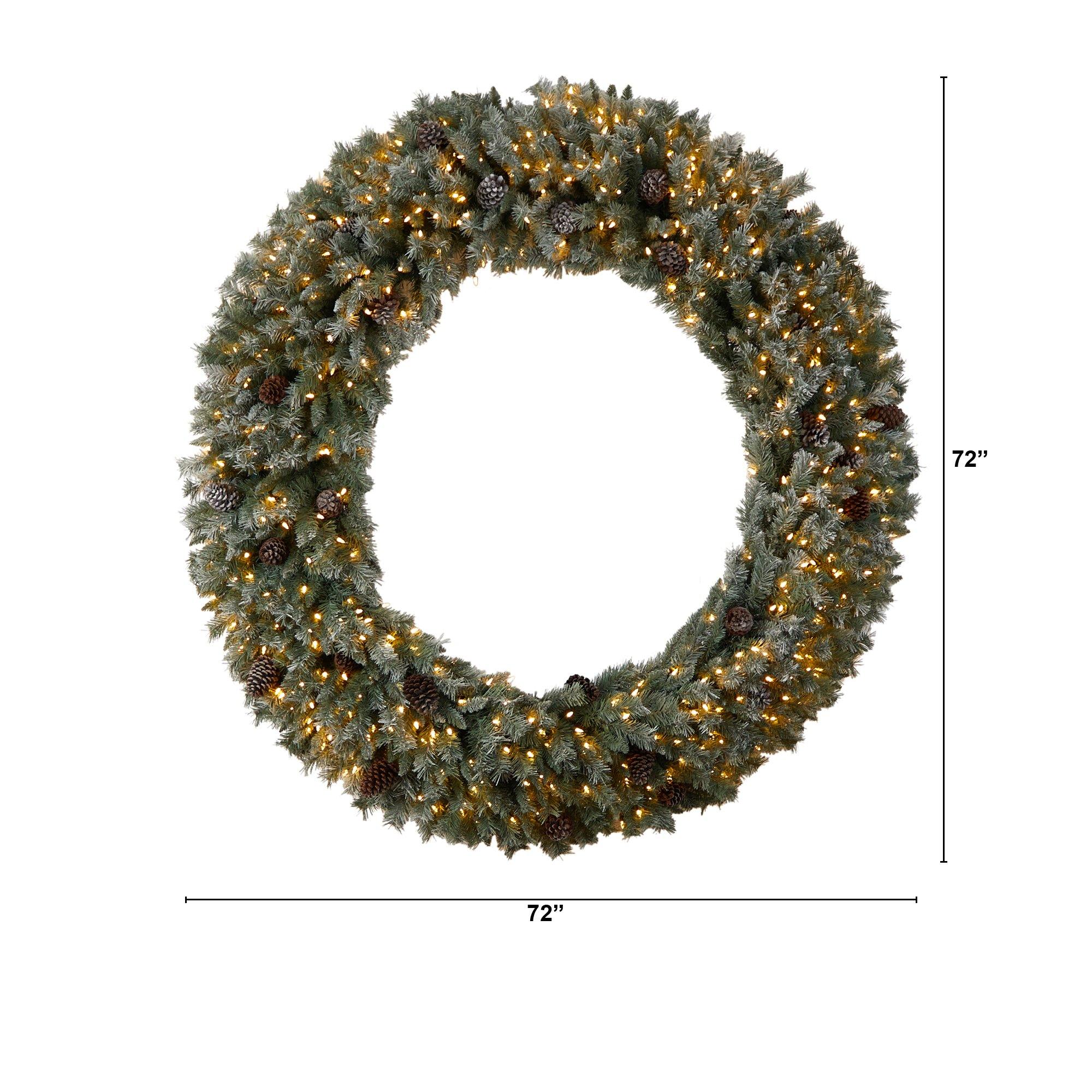 6’ Giant Flocked Christmas Wreath with Pinecones, 600 Clear LED Lights and 1000 Bendable Branches - Image 2
