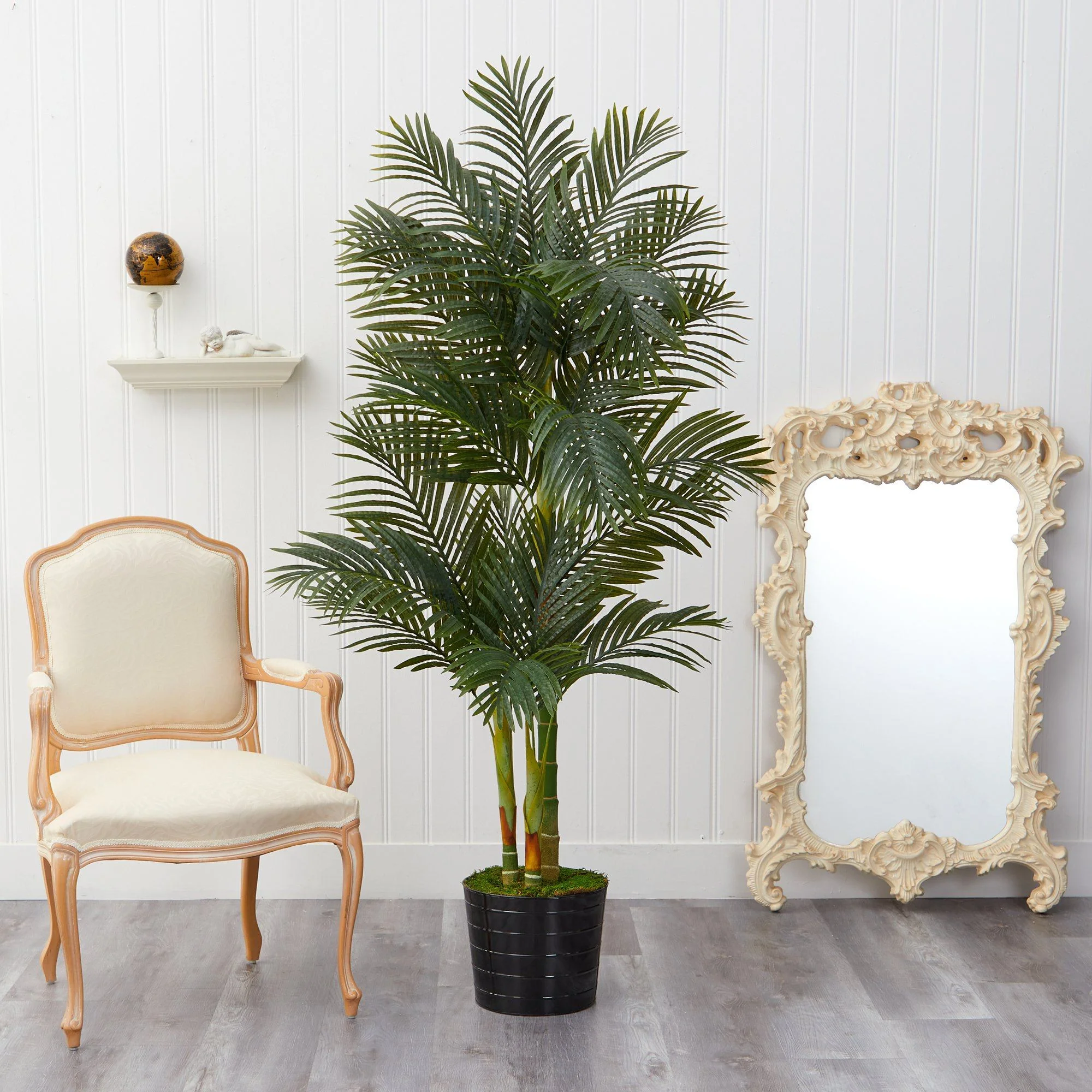6’ Golden Cane Artificial Palm Tree in Black Tin Planter - Image 3