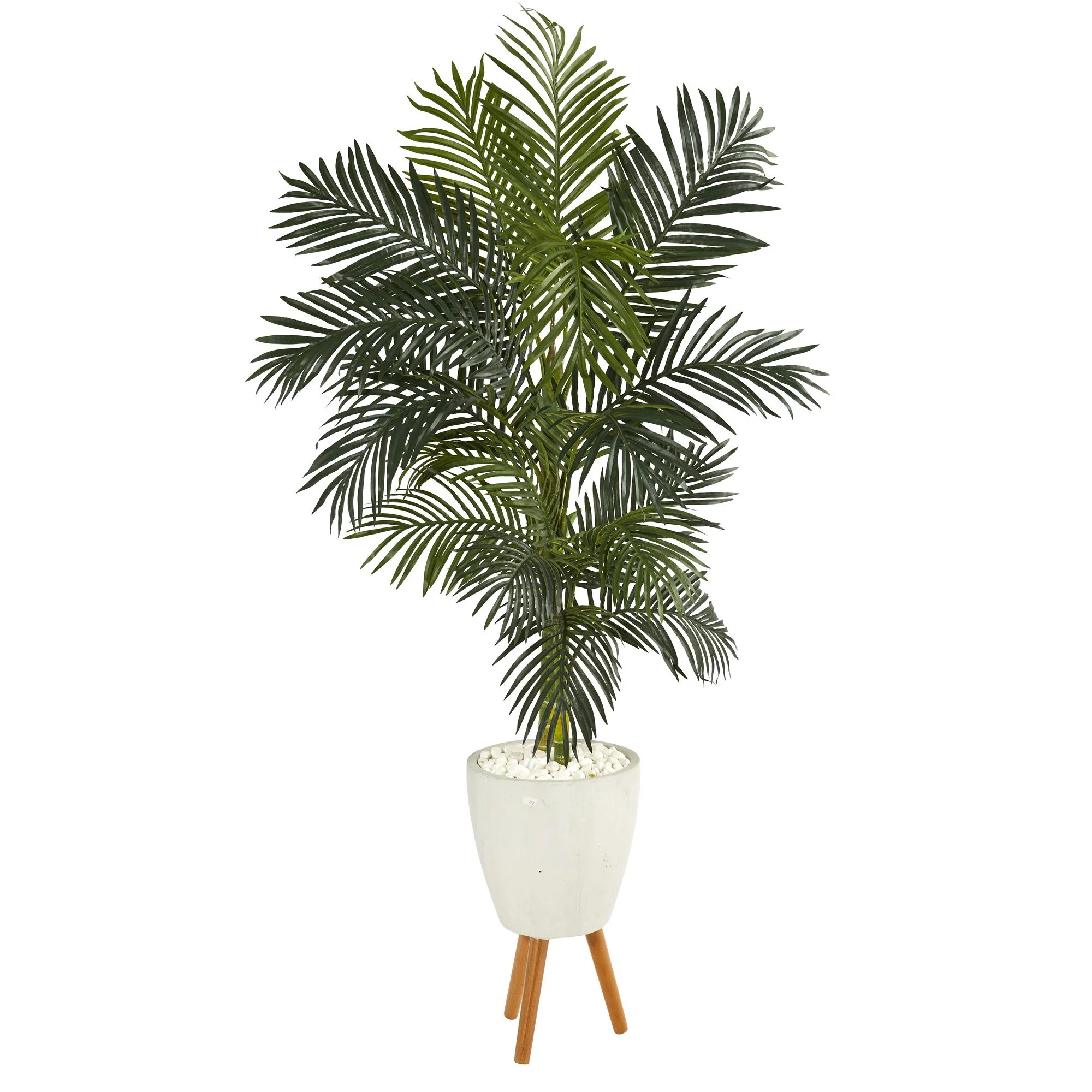 6’ Golden Cane Artificial Palm Tree in White Planter with Stand