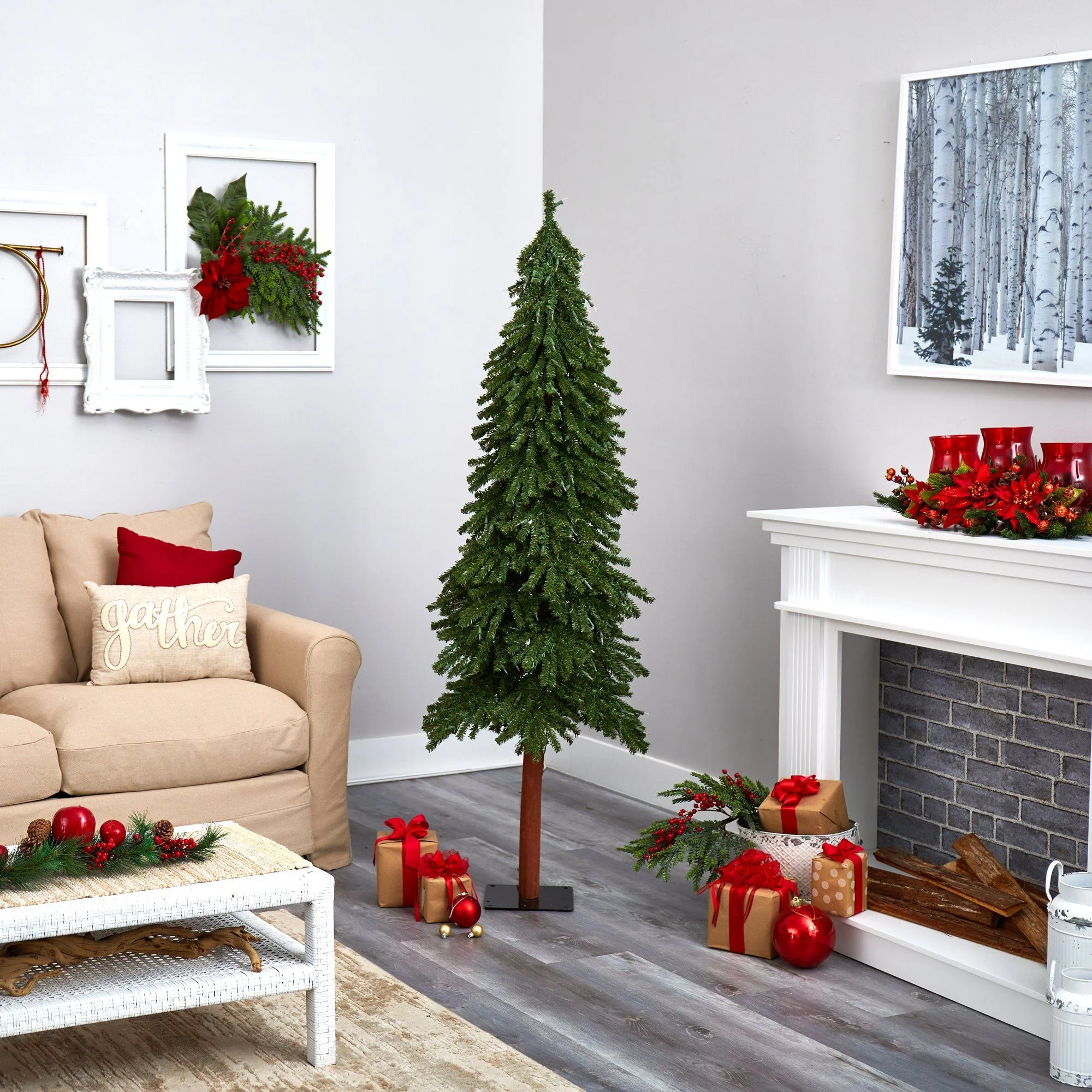 6’ Grand Alpine Artificial Christmas Tree with 300 Clear Lights and 601 Branches on Natural Trunk - Image 3