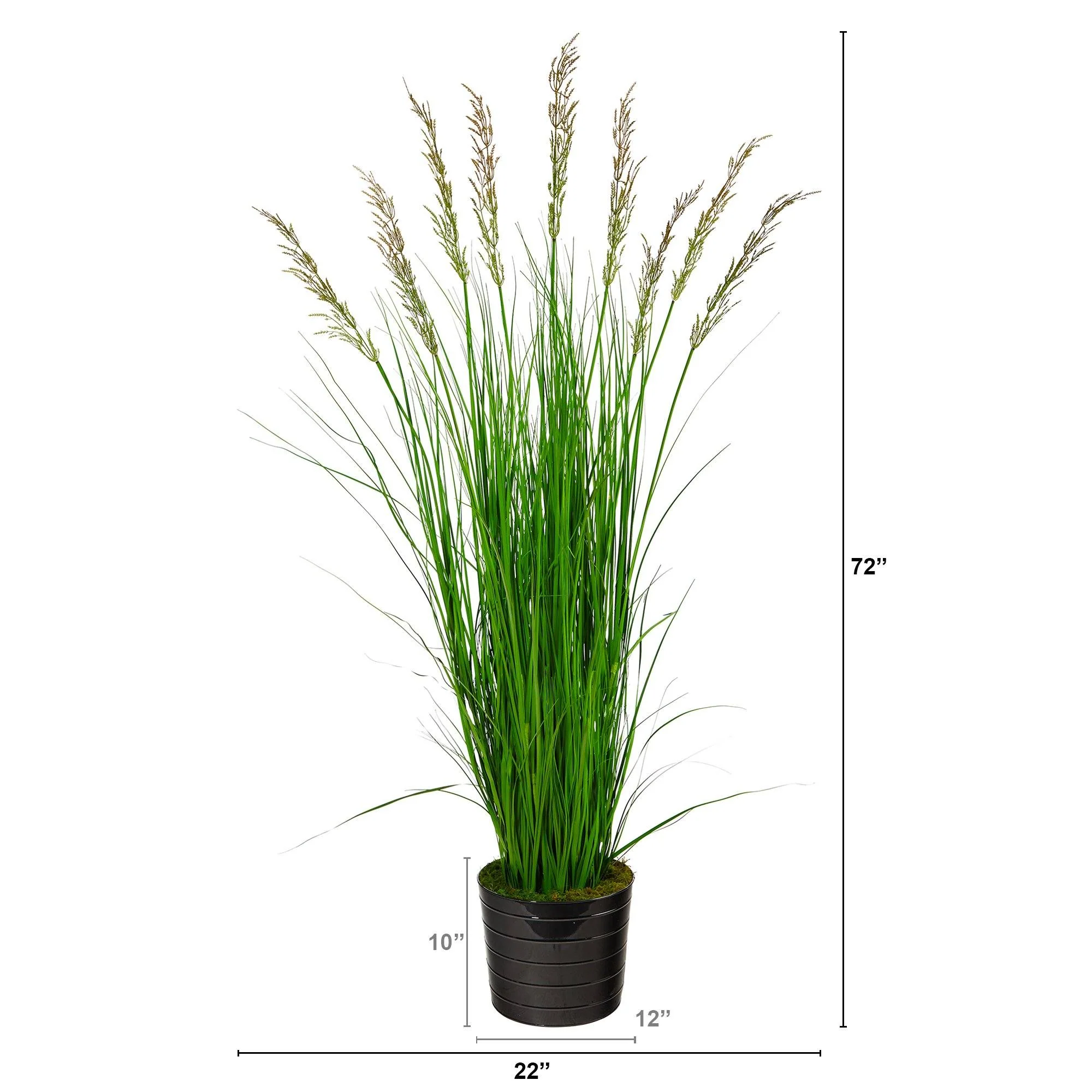 6’ Grass Artificial Plant in Black Tin Planter with Faux Moss - Image 2