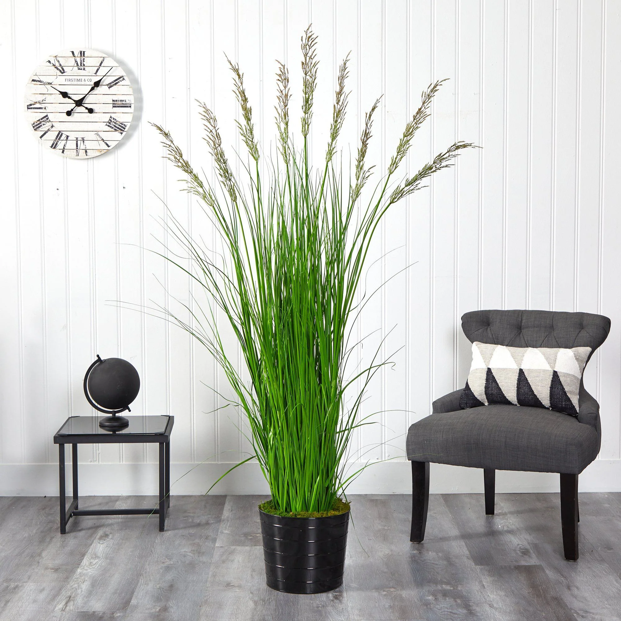 6’ Grass Artificial Plant in Black Tin Planter with Faux Moss - Image 3