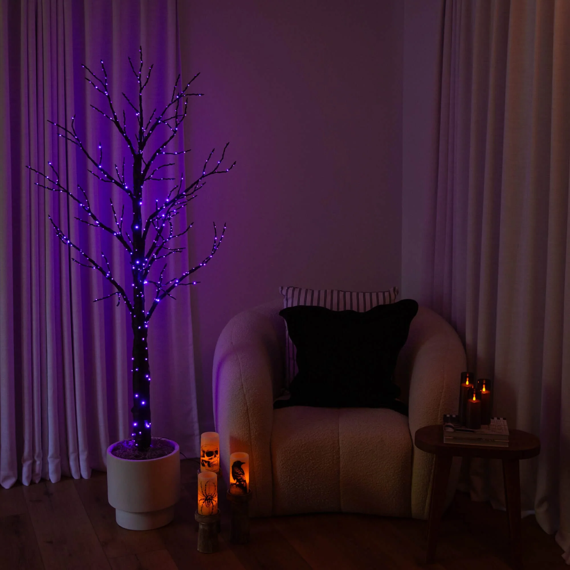 6'  Pre-Lit Artificial Halloween Twig Tree with 480 Orange & Purple LED Lights - Image 3