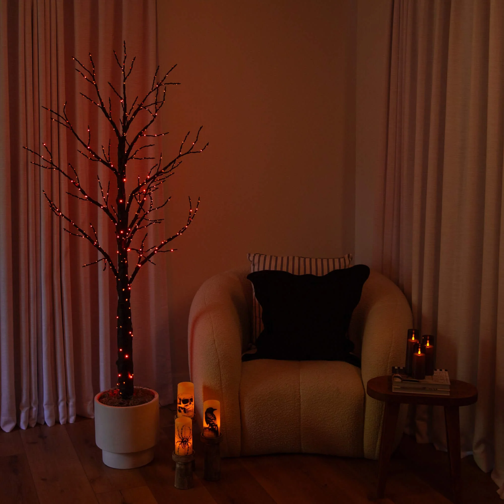 6'  Pre-Lit Artificial Halloween Twig Tree with 480 Orange & Purple LED Lights - Image 5