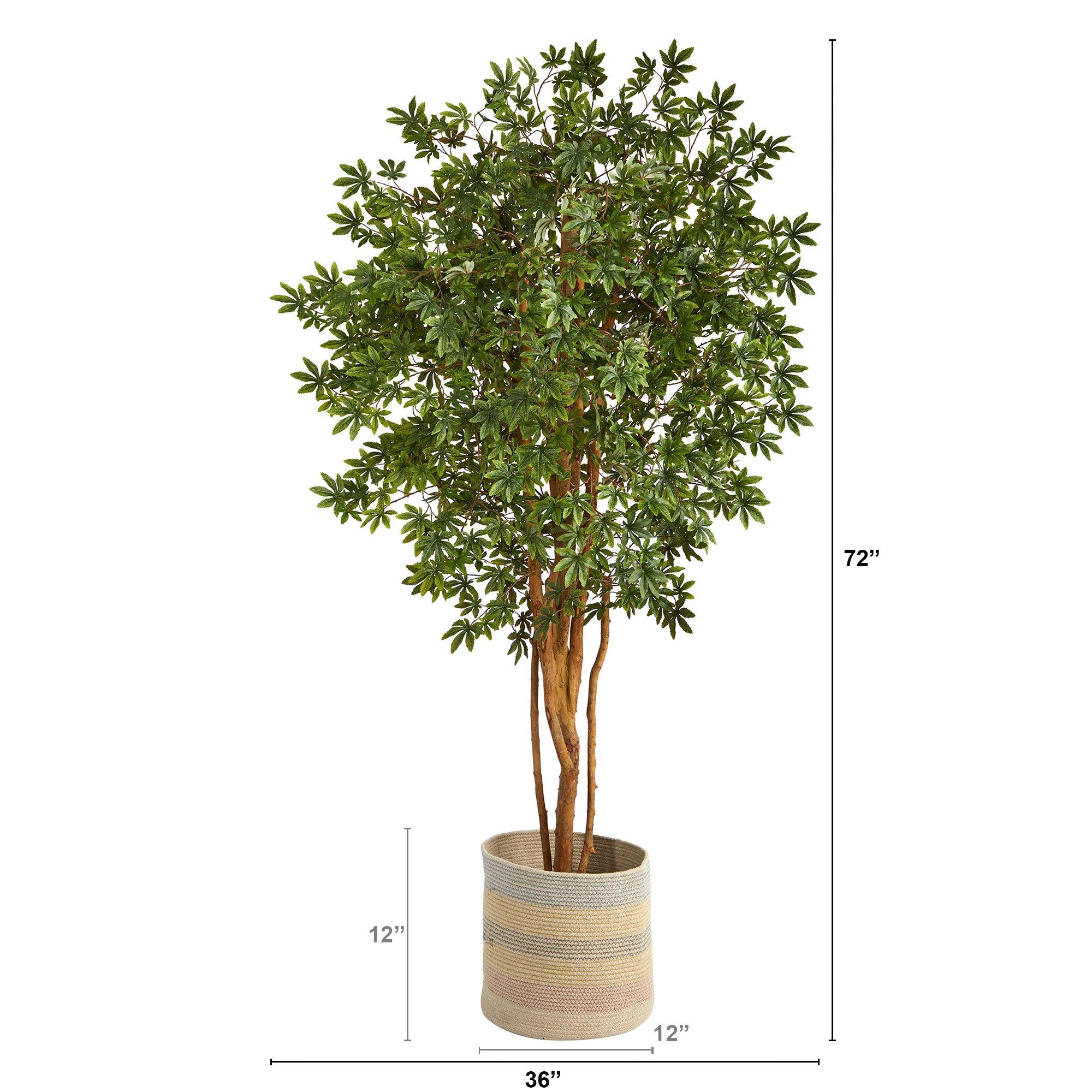 6’ Japanese Maple Artificial Tree in Handmade Natural Cotton Multicolored Woven Planter - Image 2