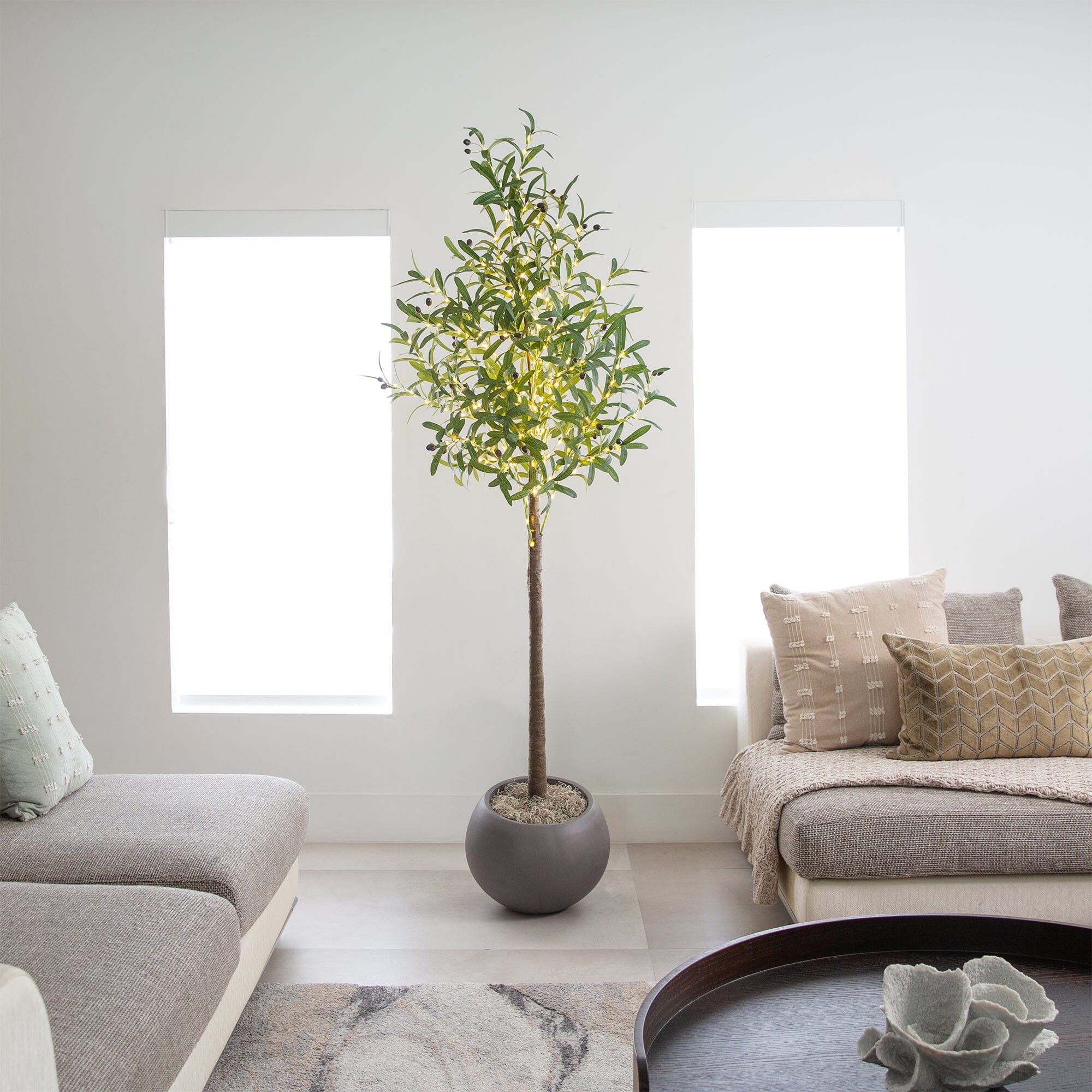 6’ Lighted Artificial Olive Tree with 300 Warm White LED Lights - Image 3