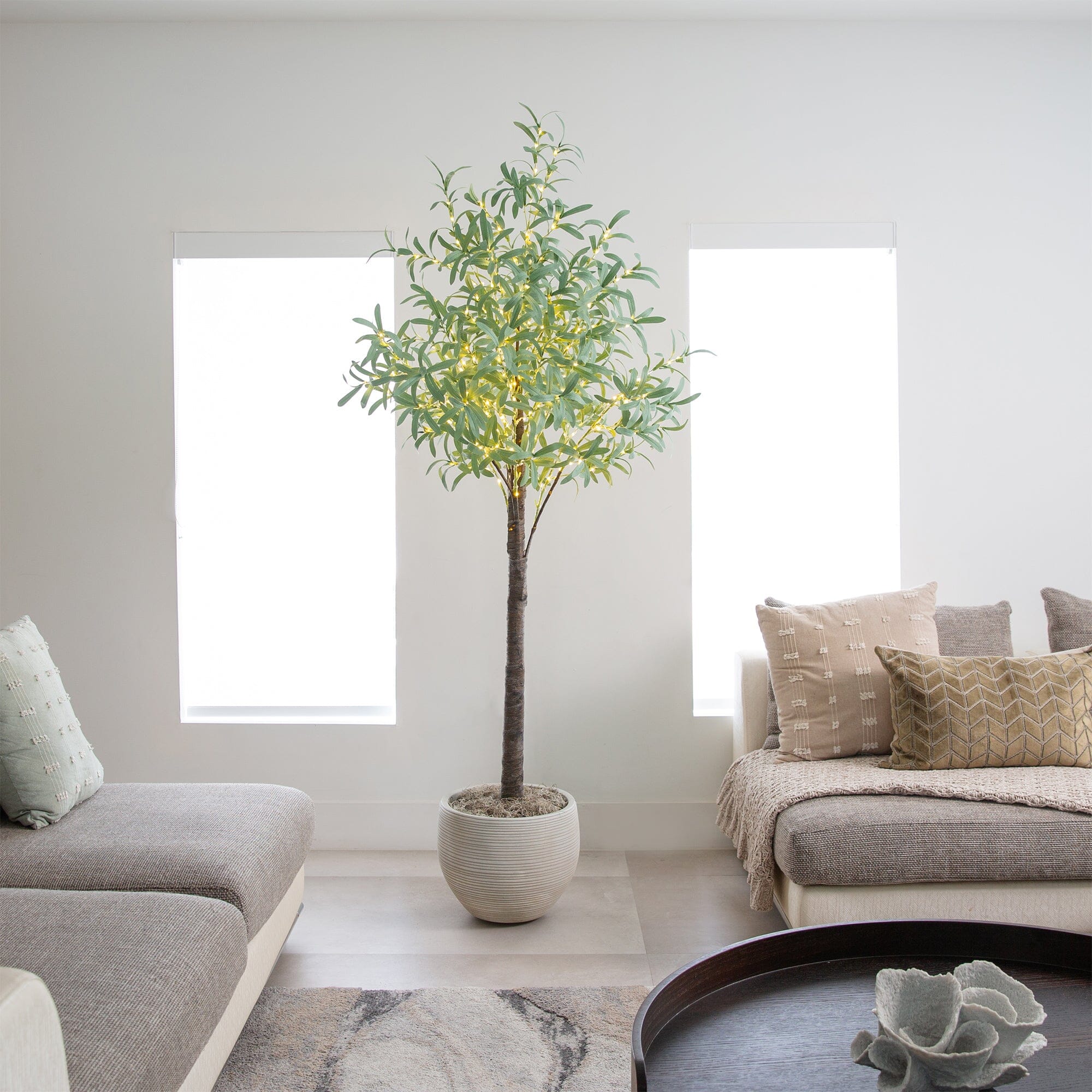 6’ Lighted Artificial Olive Tree with 420 Warm White LED Lights - Image 3