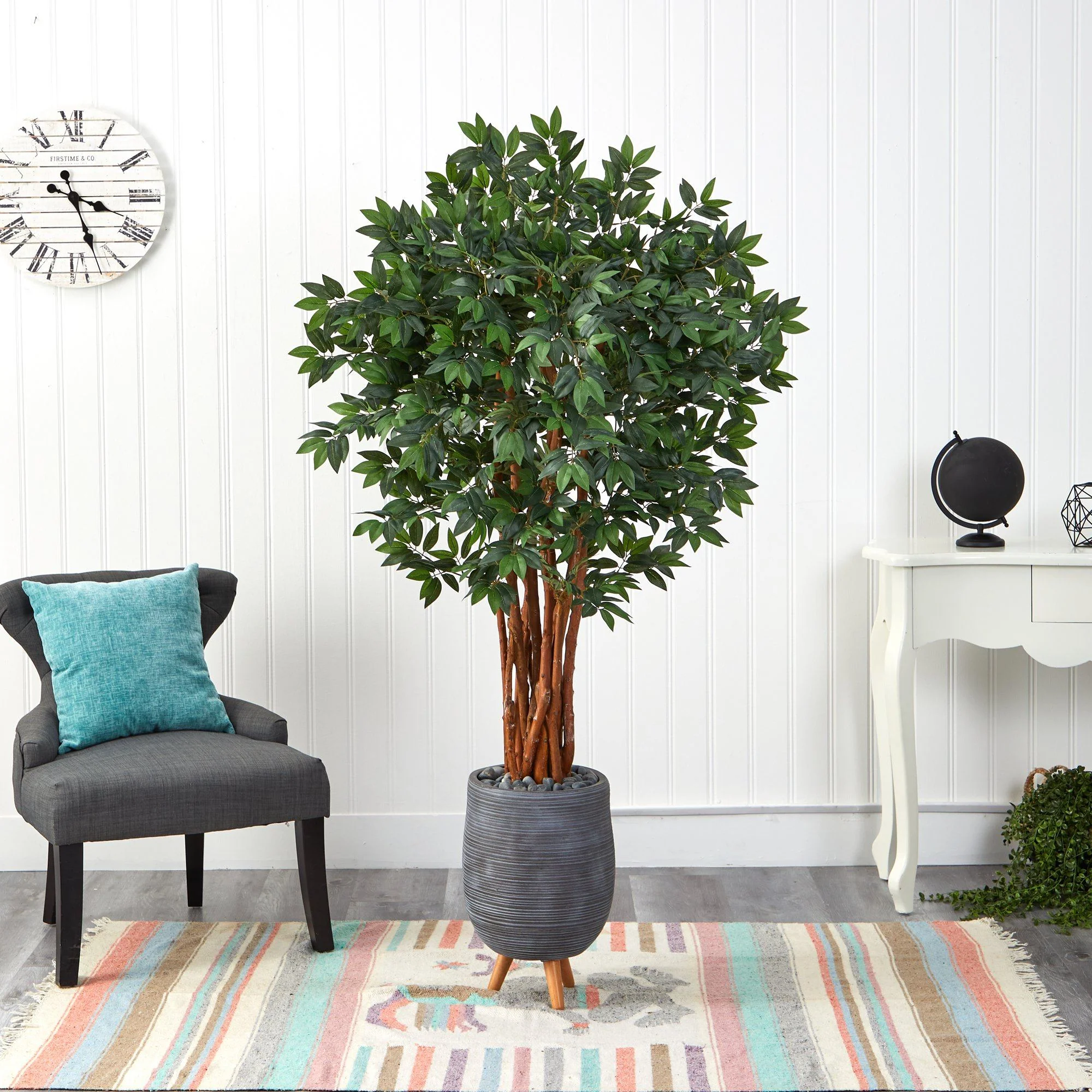 6’ Lychee Artificial Tree in Gray Planter with Stand - Image 3