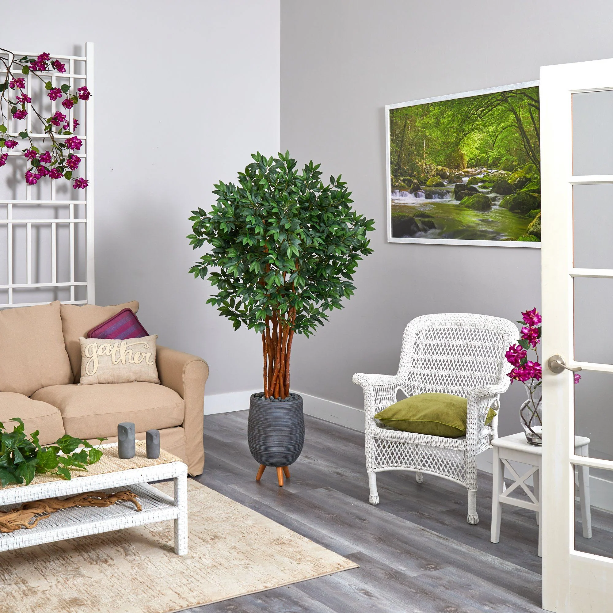 6’ Lychee Artificial Tree in Gray Planter with Stand - Image 4