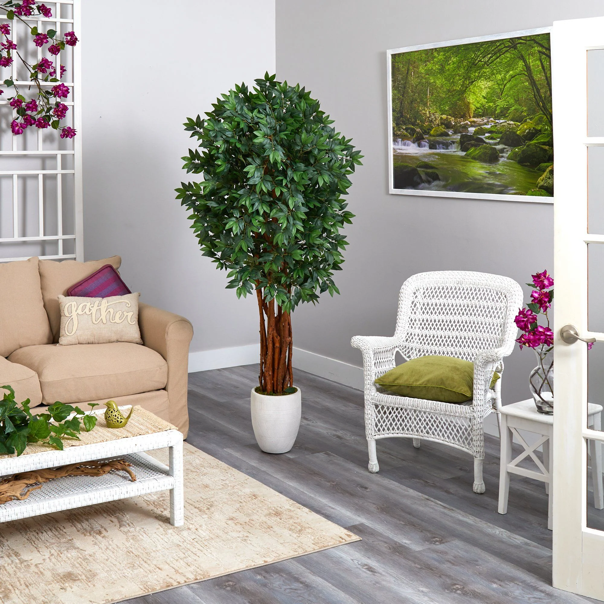 6’ Lychee Artificial Tree in White Planter - Image 3