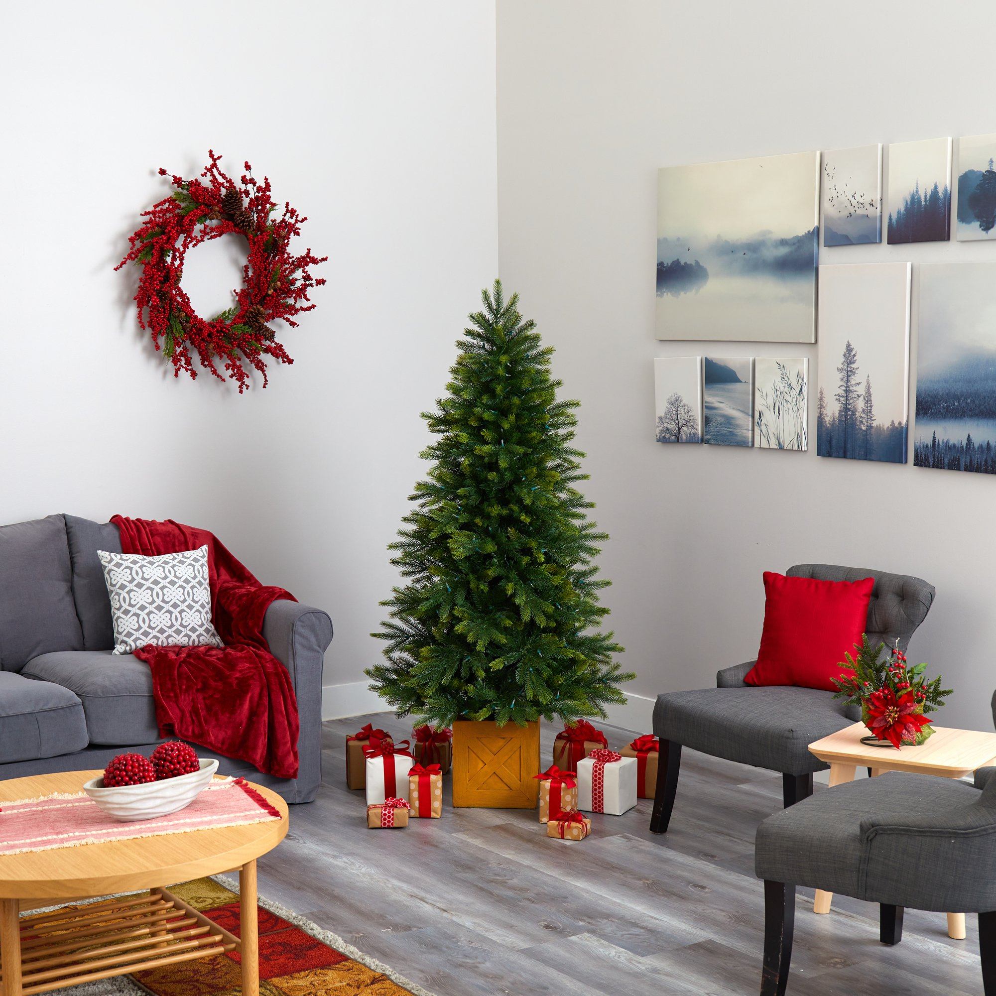 6' Manchester Fir Artificial Christmas Tree in Decorative Planter with 350 Clear Warm (Multifunction) LED Lights and 504 Bendable Branches - Image 6
