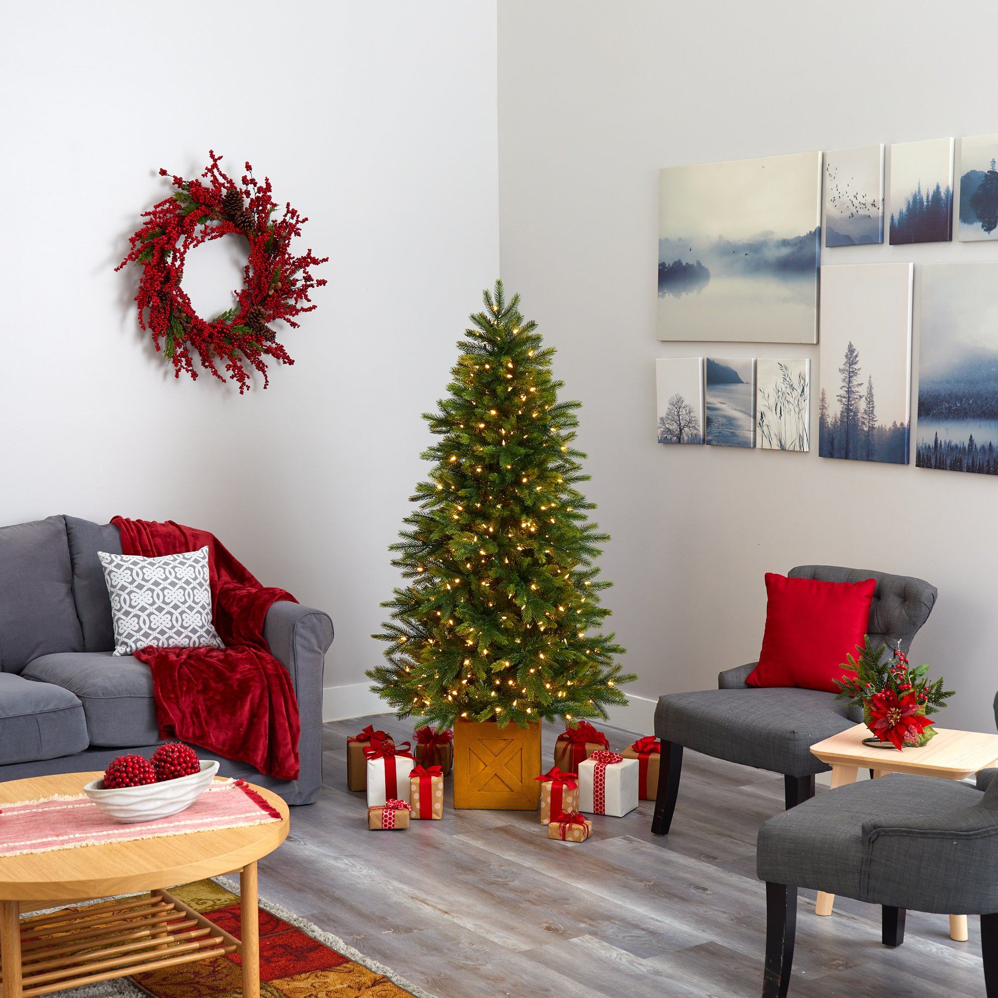 6' Manchester Fir Artificial Christmas Tree in Decorative Planter with 350 Clear Warm (Multifunction) LED Lights and 504 Bendable Branches - Image 8