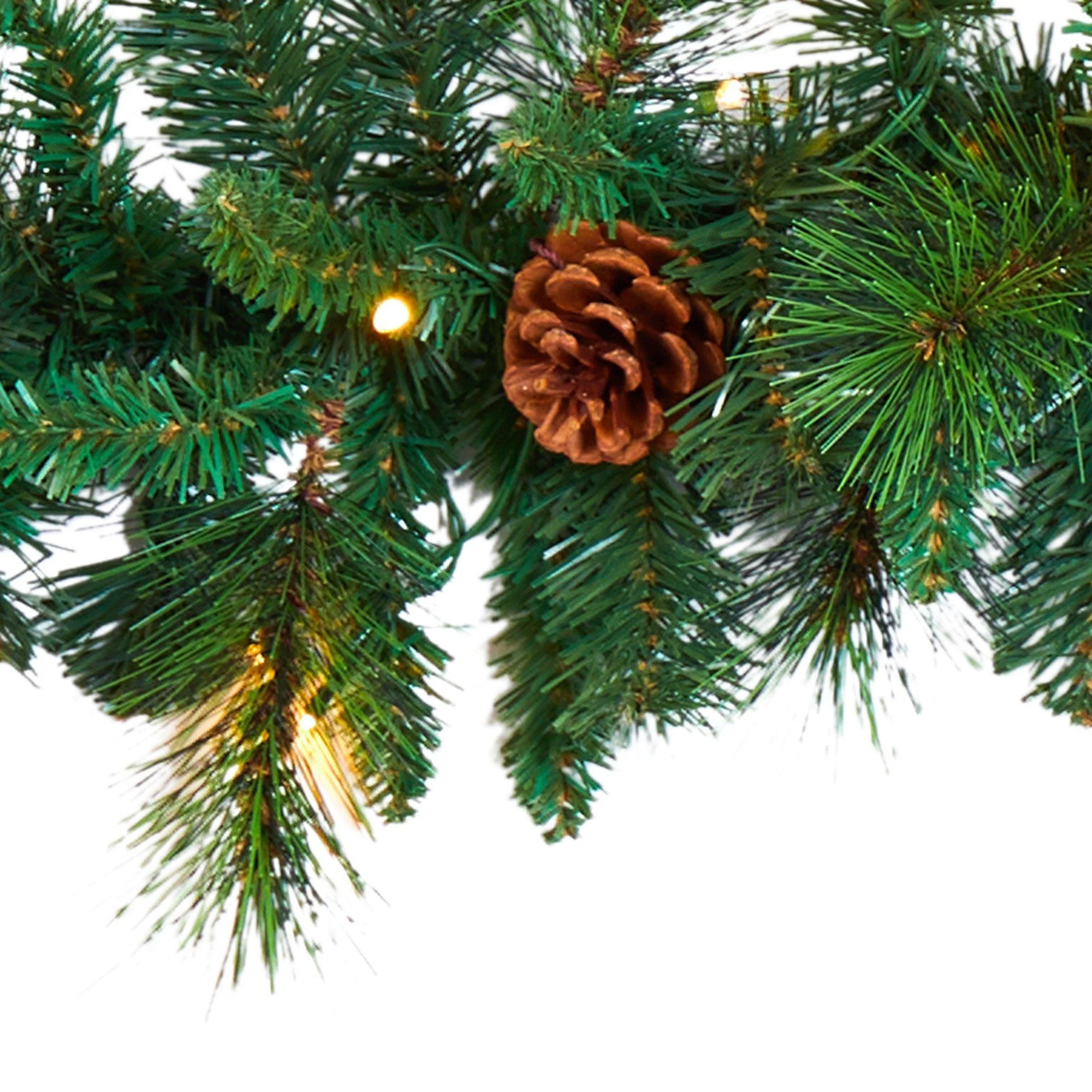 6’ Mixed Pine and Pinecone Artificial Garland (trimmed) 35 Clear LED Lights - Image 4