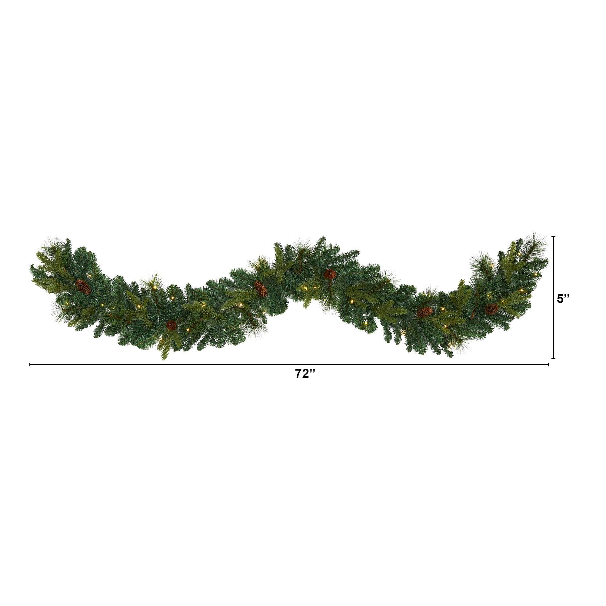 6’ Mixed Pine and Pinecone Artificial Garland with 35 Clear LED Lights - Image 2