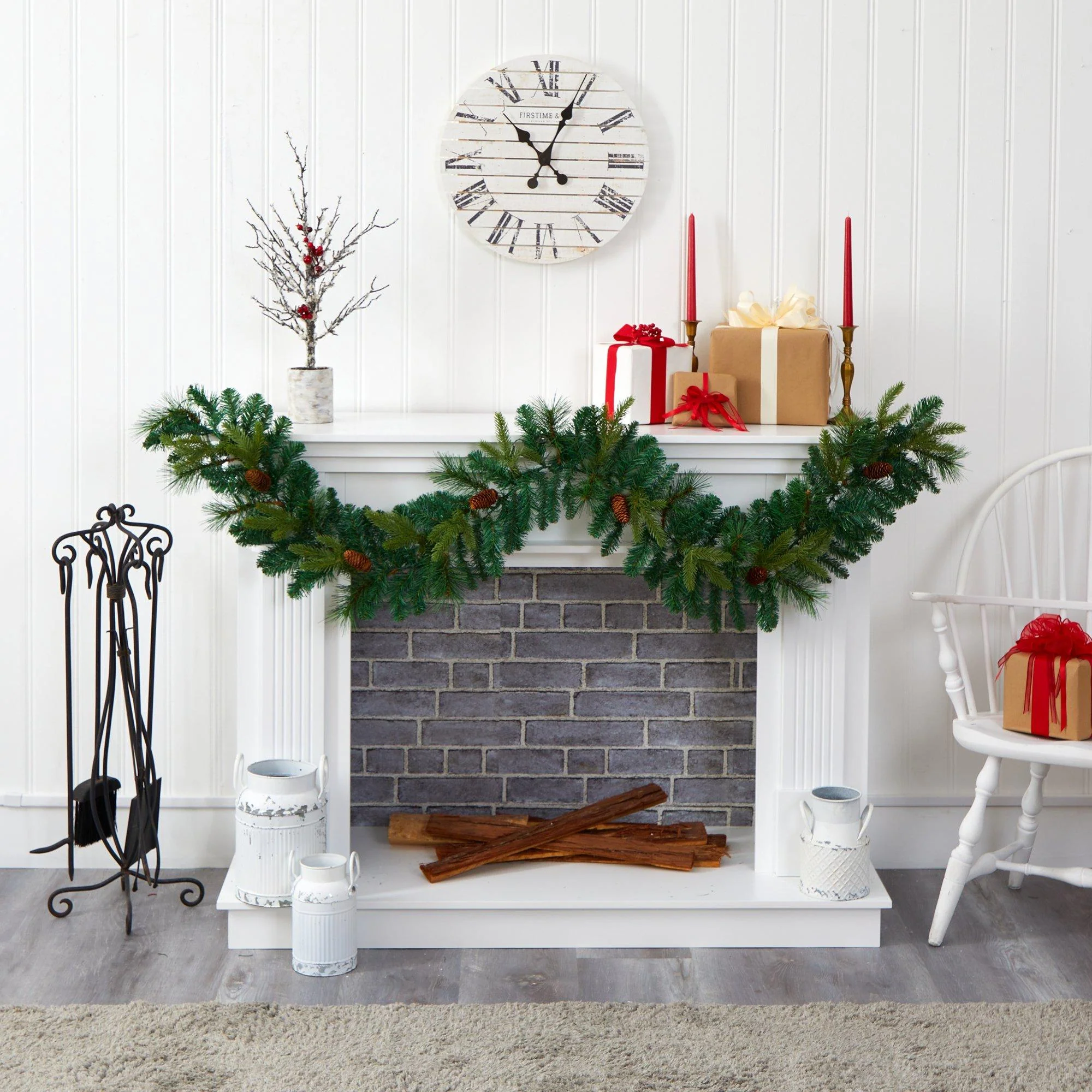 6’ Mixed Pine and Pinecone Artificial Garland with 35 Clear LED Lights - Image 5