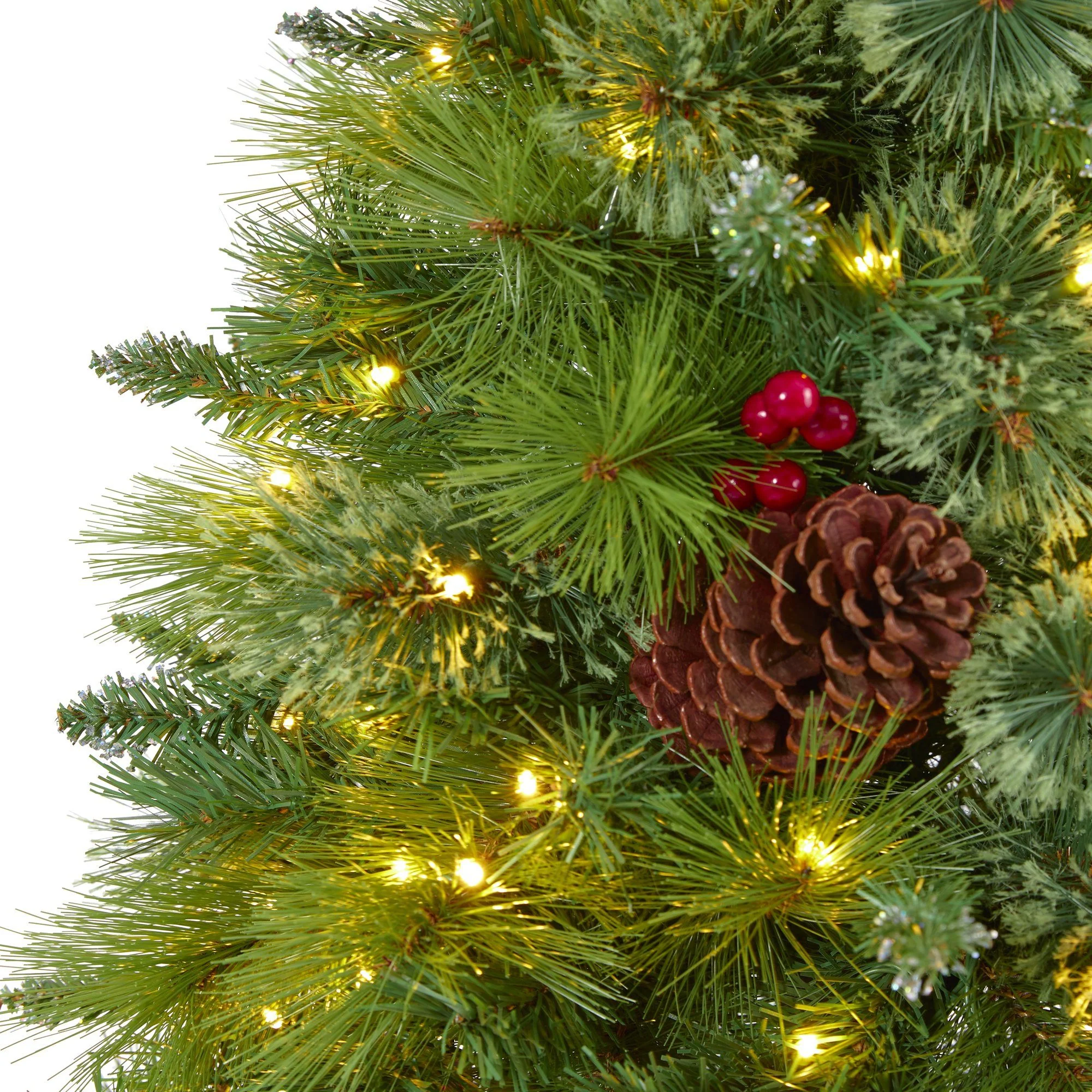 6’ Montana Mixed Pine Artificial Christmas Tree with Pine Cones, Berries and 350 Clear LED Lights - Image 3