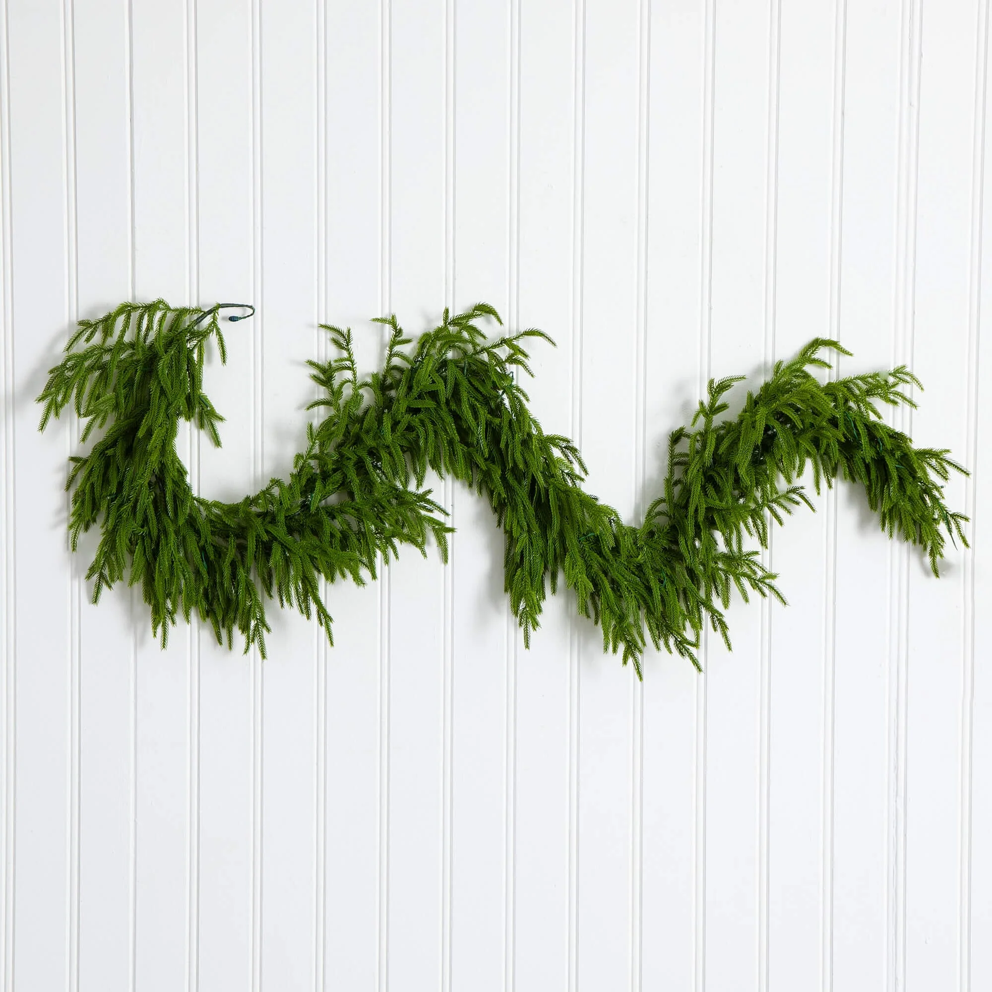 6' Pre-Lit Artificial Real touch Norfolk Island Pine Garland with 35 Warm White LED Lights and Natural Look - Image 4