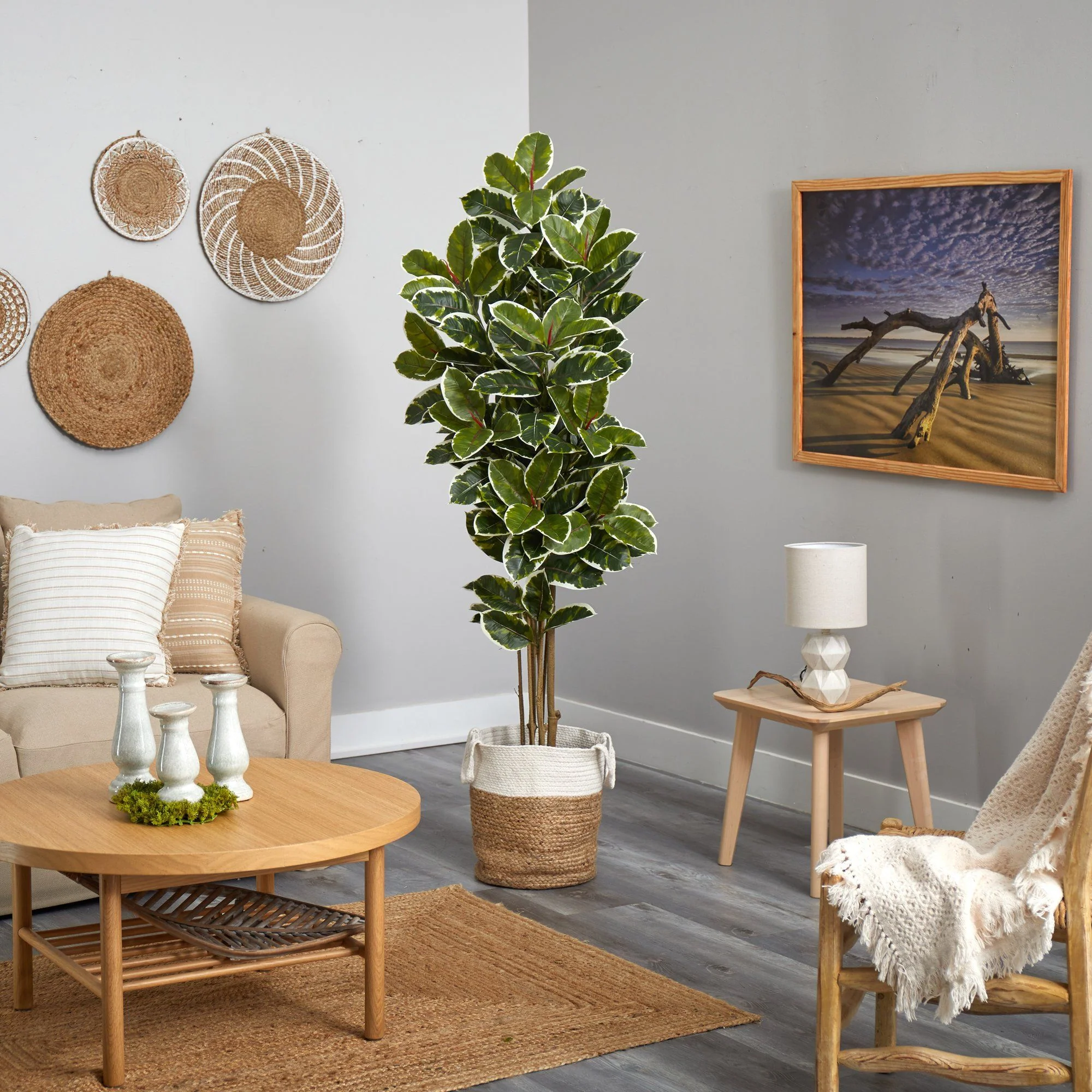 6’ Oak Artificial Tree in Handmade Natural Jute and Cotton Planter UV Resistant (Indoor/Outdoor) - Image 4