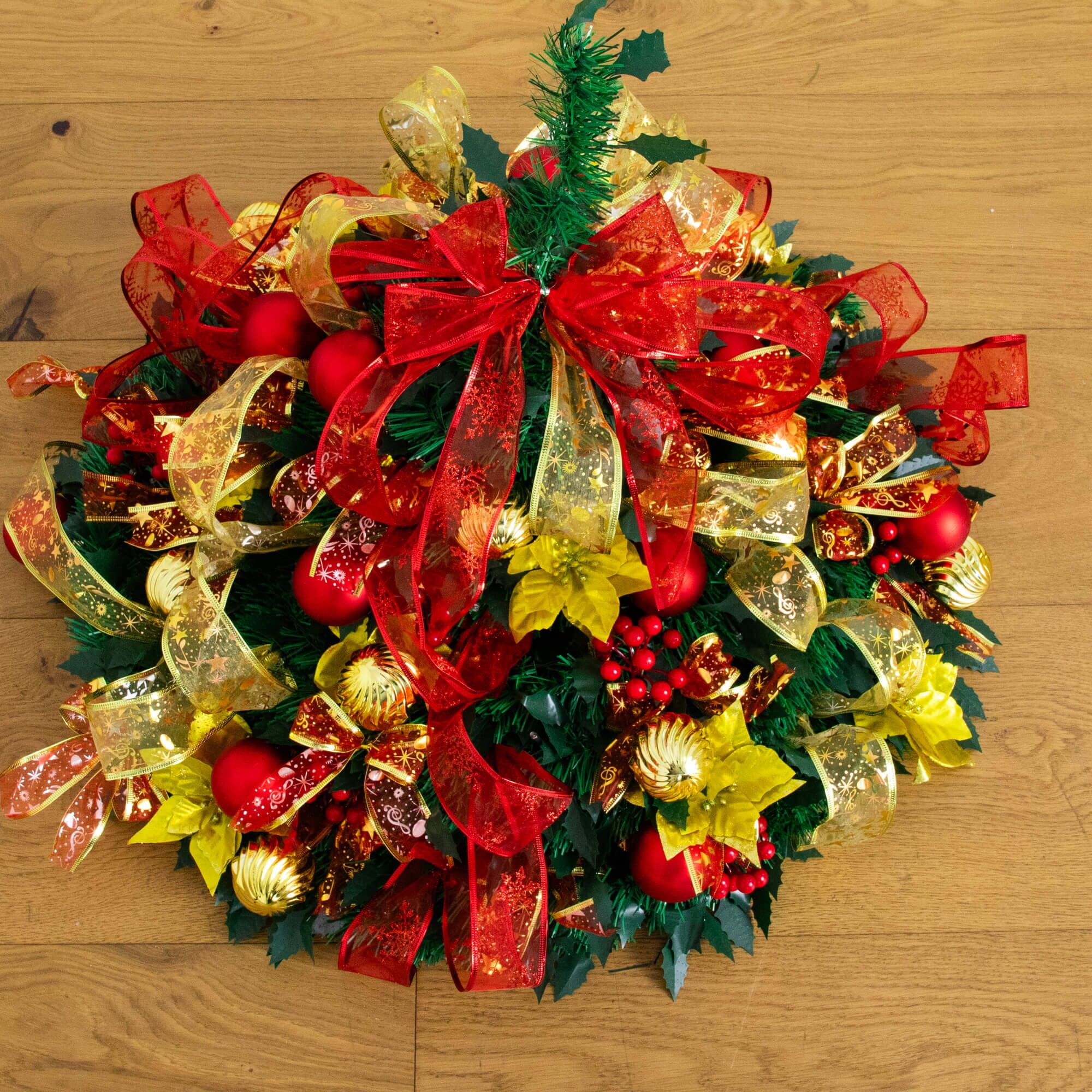 6' Pre-Lit Artificial Pop up Christmas Tree with Red & Gold Ornaments, Ribbons and 150 Warm White LED Lights - Image 8