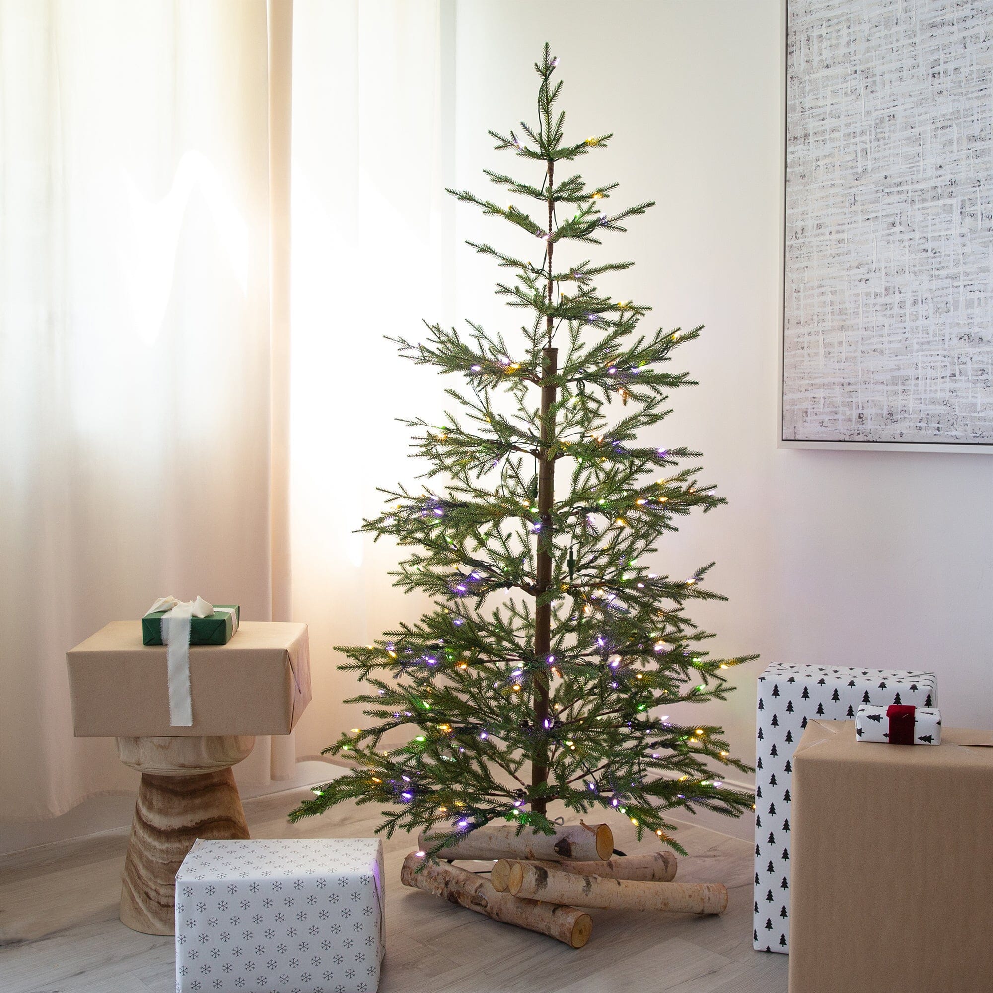 6’ Pre-Lit Artificial Natural Fresh Cut Fir Christmas Tree with Instant Connect Technology and 230 Color Changing LED Dewdrop Lights - Image 3