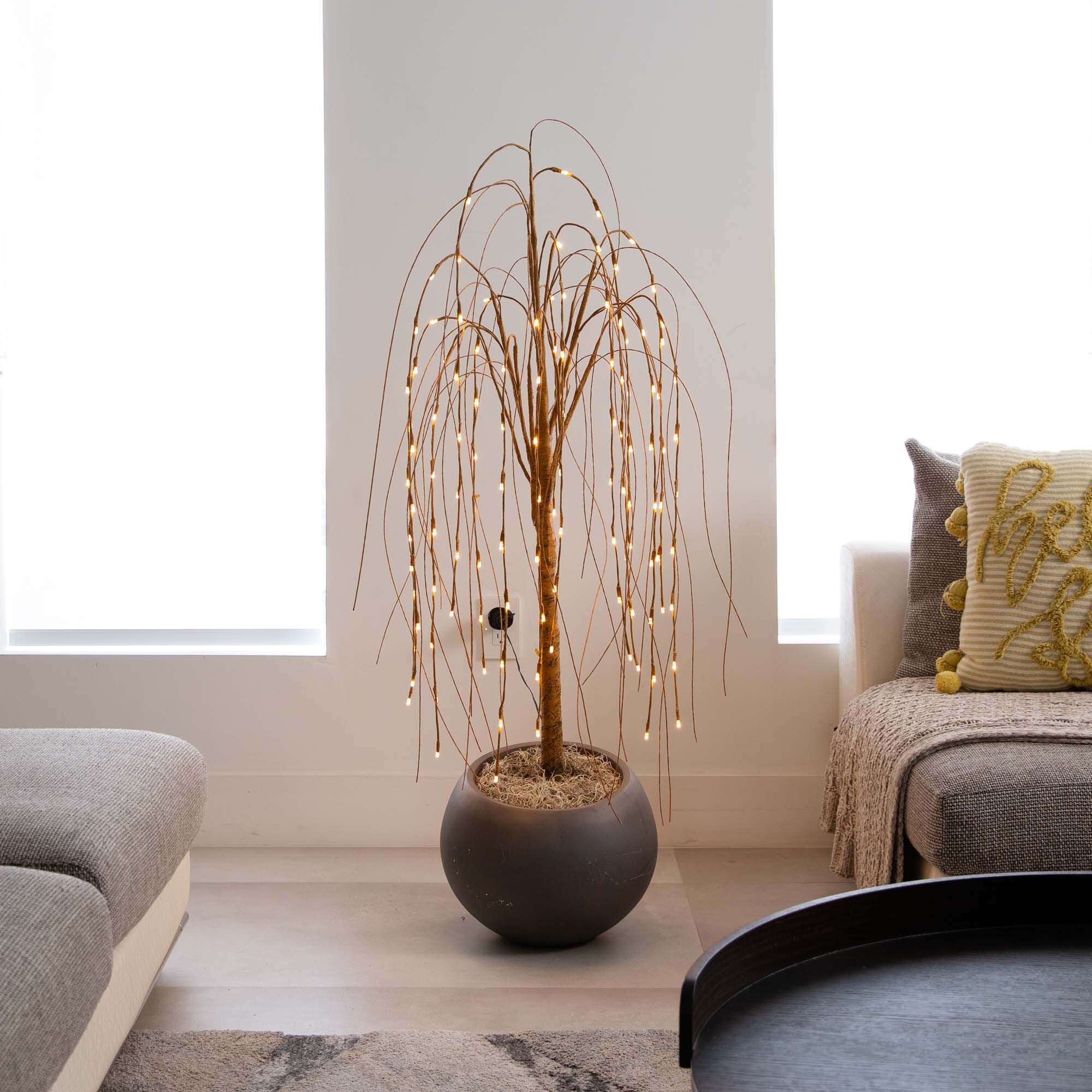 6’ Pre-Lit Artificial Willow Tree with 160 Warm White LED Lights - Image 3