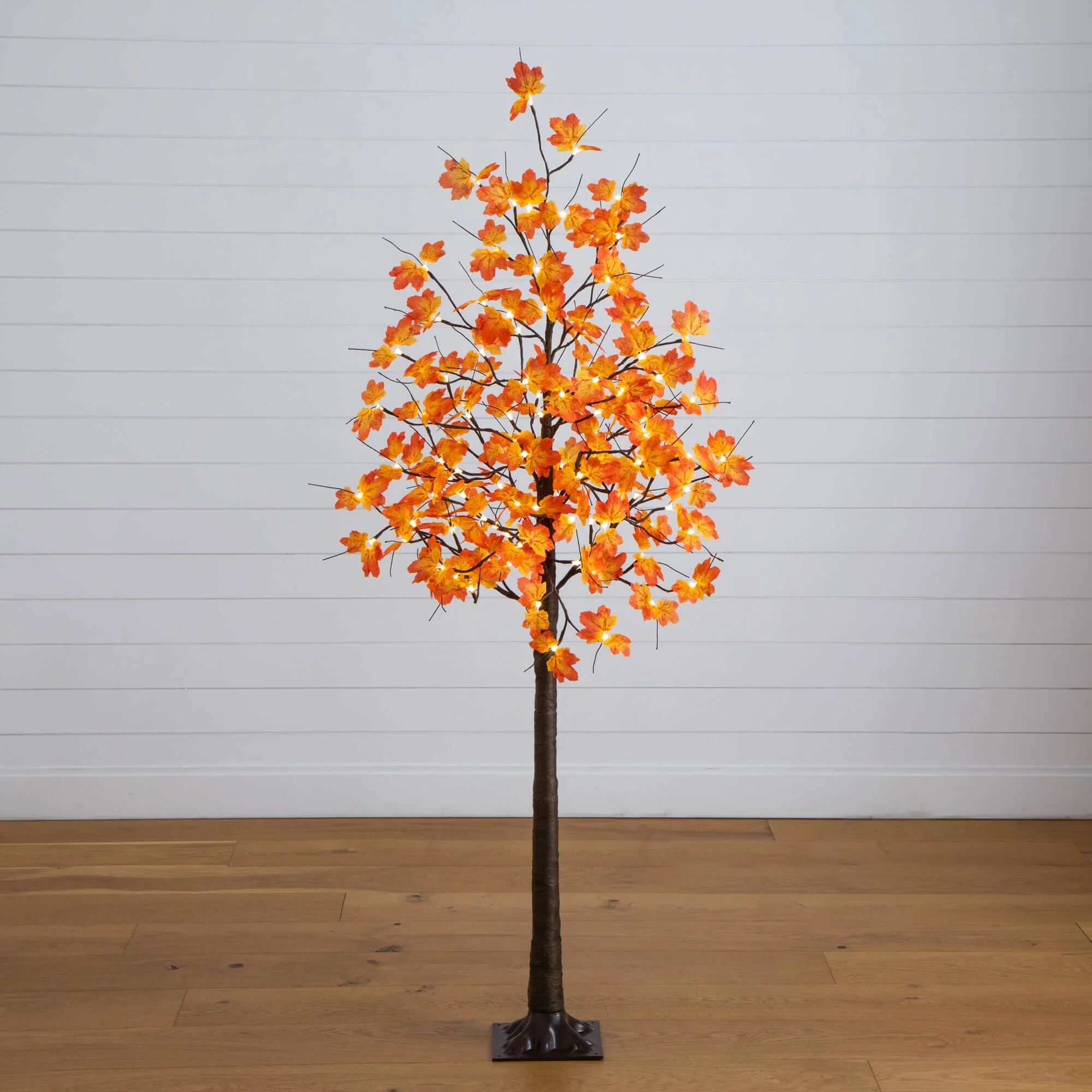 6' Pre-Lit Minimalist Autumn Maple Artificial Fall Tree with 120 Warm White LED Lights