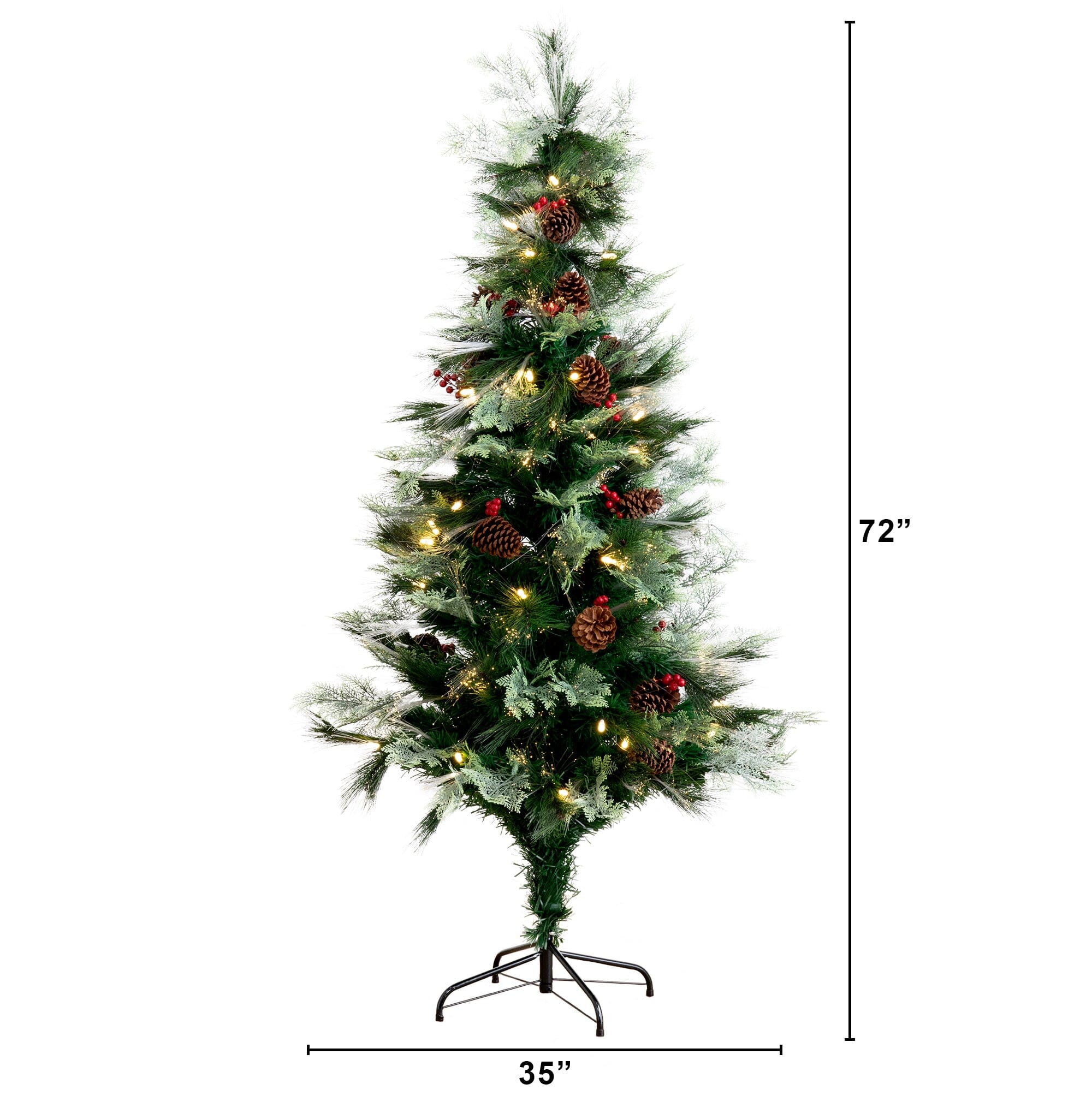 6' Pre-Lit Fiber Optic Artificial Pinecone & Berries Christmas Tree with  64 Warm White LED Lights - Image 3