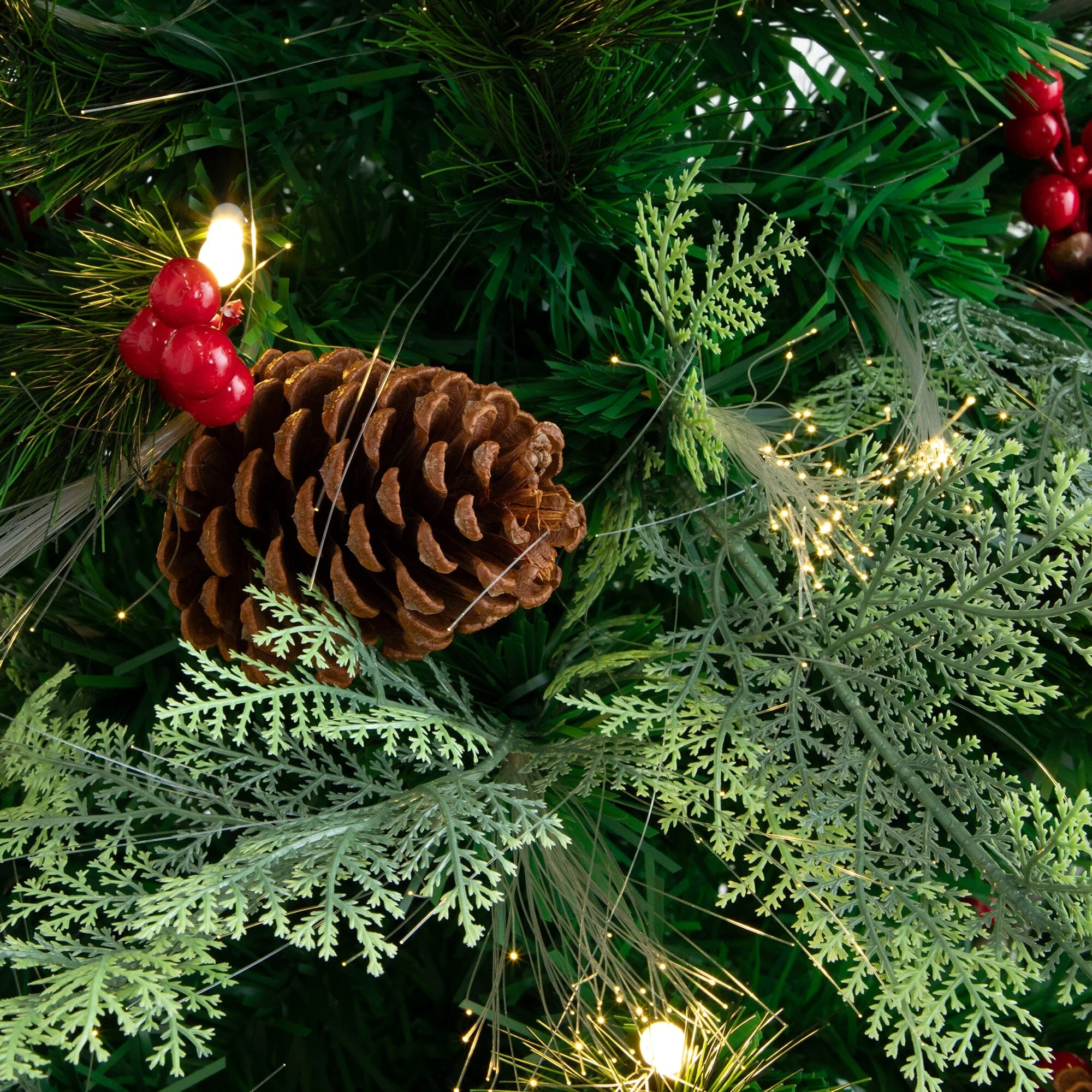 6' Pre-Lit Fiber Optic Artificial Pinecone & Berries Christmas Tree with  64 Warm White LED Lights - Image 4
