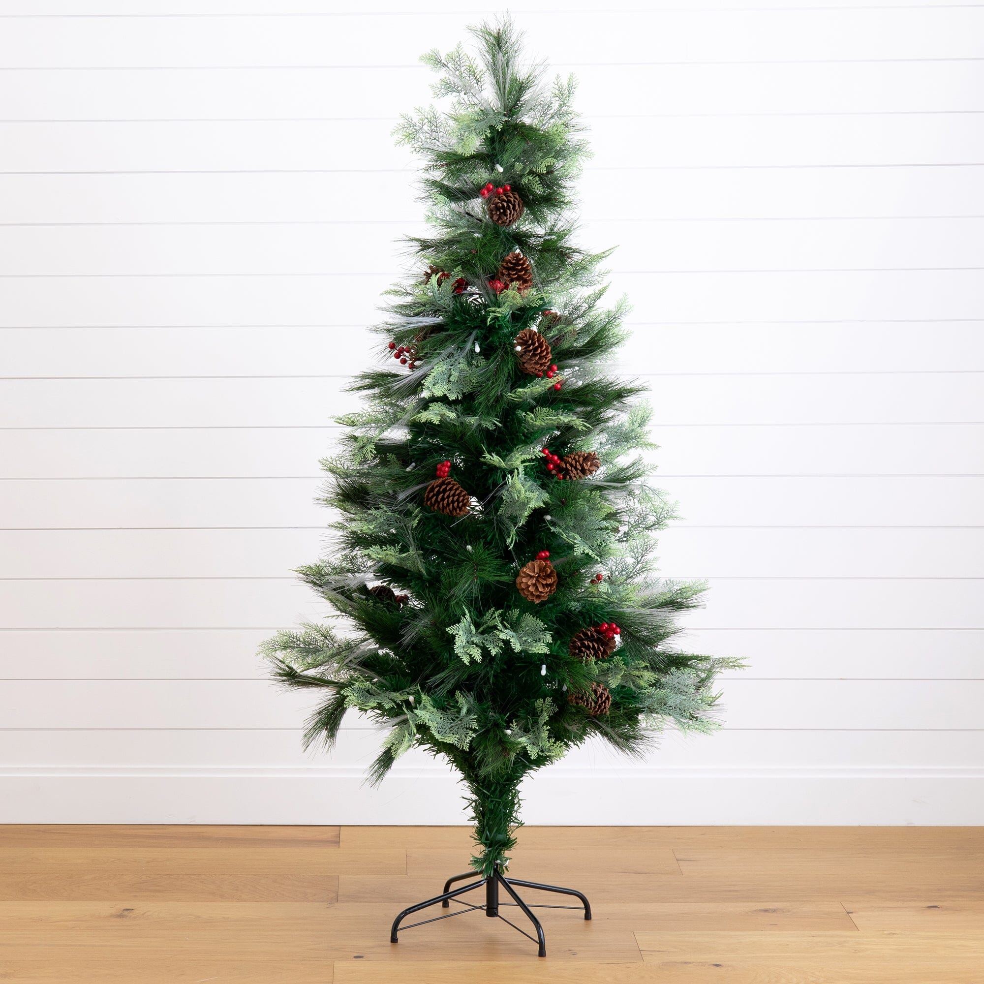 6' Pre-Lit Fiber Optic Artificial Pinecone & Berries Christmas Tree with  64 Warm White LED Lights - Image 7