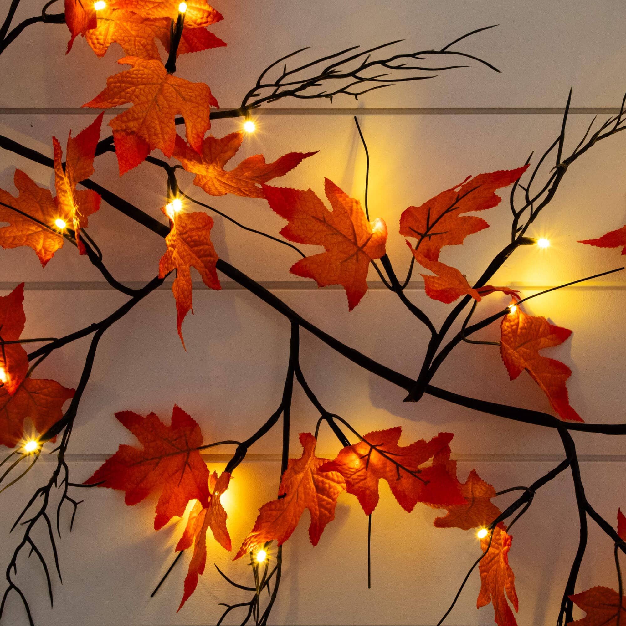 6' Pre-Lit Autumn Maple Artificial Fall Garland with 54 Warm White LED Lights - Image 2