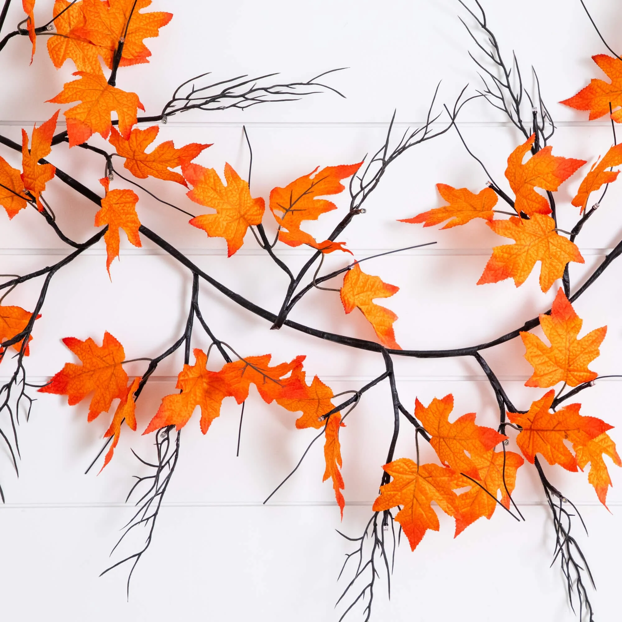 6' Pre-Lit Autumn Maple Artificial Fall Garland with 54 Warm White LED Lights - Image 5