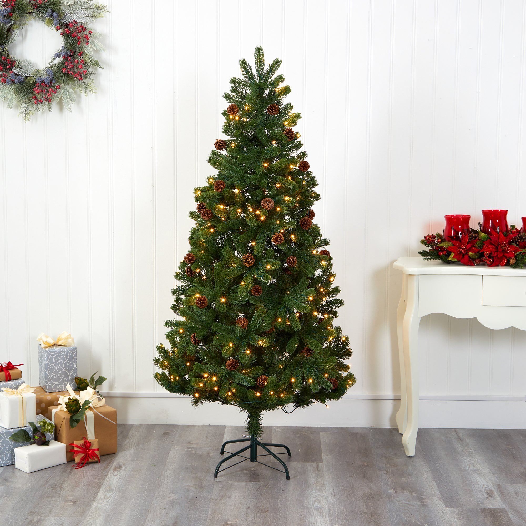 6' Rocky Mountain Spruce Artificial Christmas Tree with Pinecones and 250 Clear LED Lights - Image 6