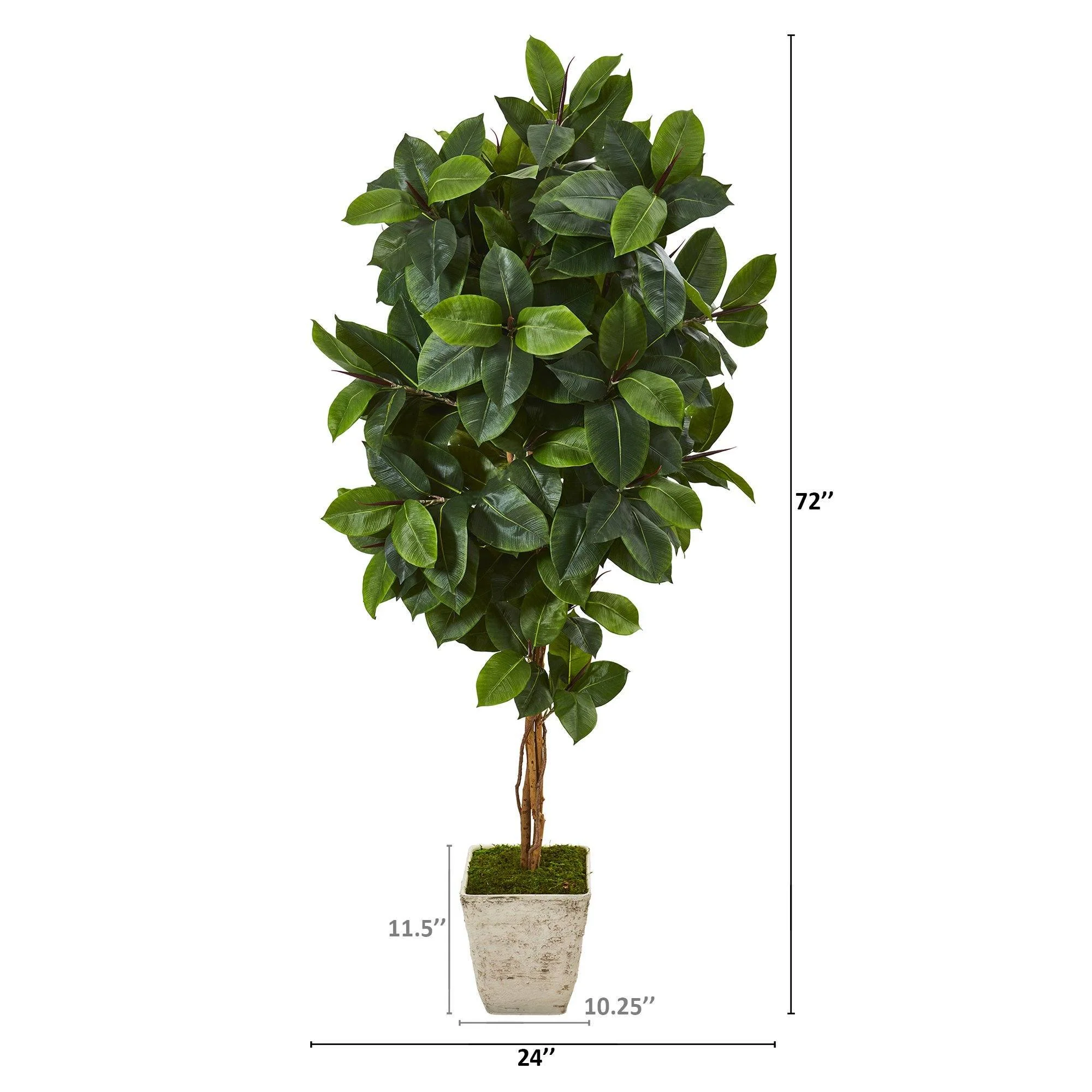 6’ Rubber Leaf Artificial Tree in Country White Planter - Image 2