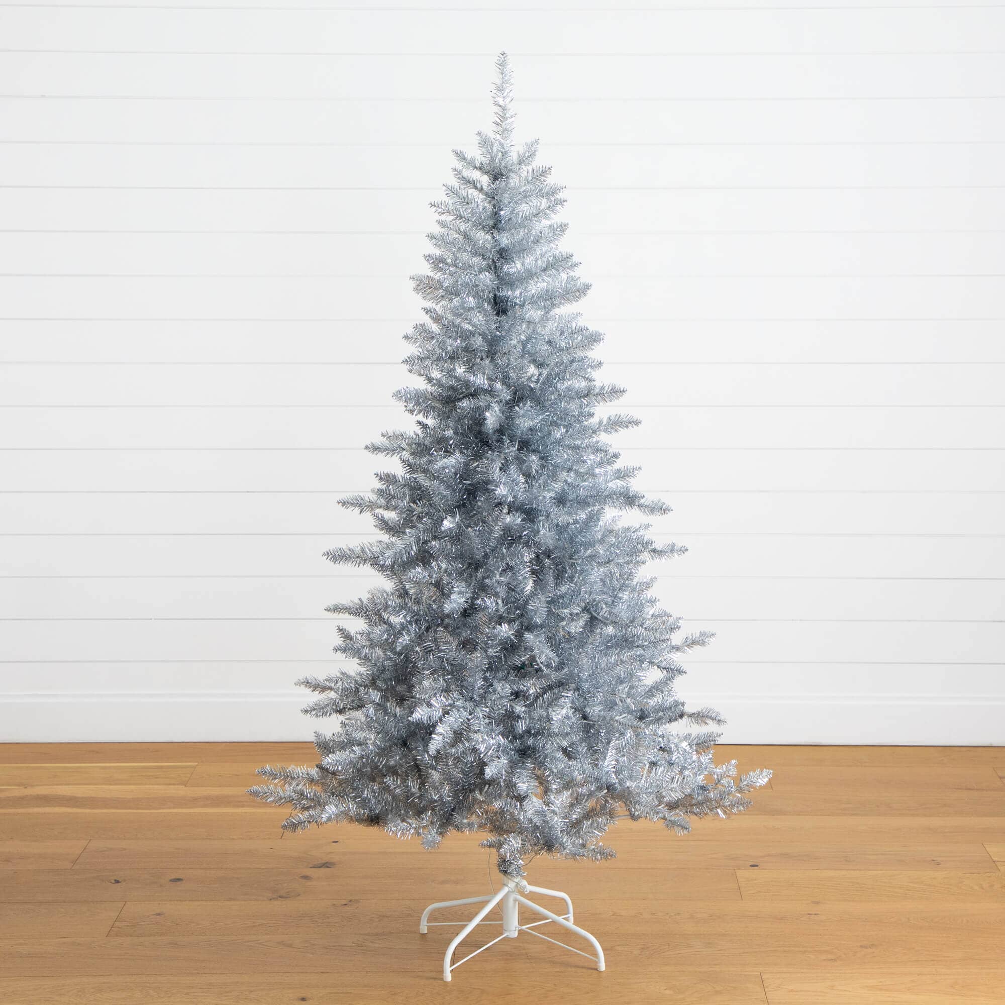 6' Artificial Silver Christmas Tree with 300 Cool White LED Lights - Image 4