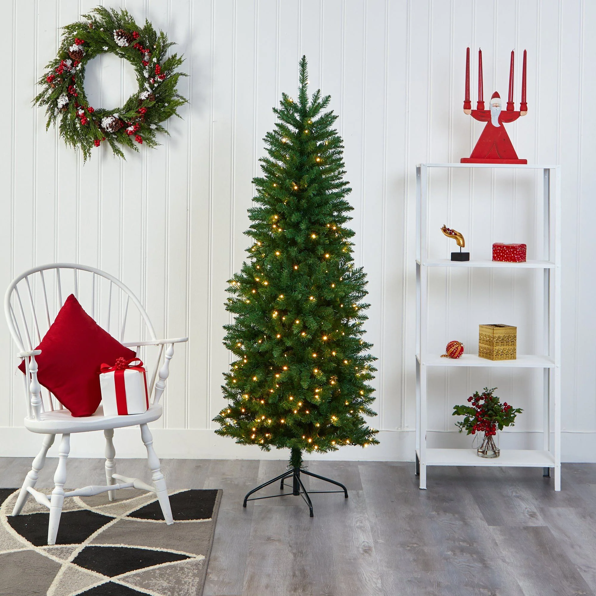 6’ Slim Green Mountain Pine Artificial Christmas Tree with 250 Clear LED Lights - Image 5