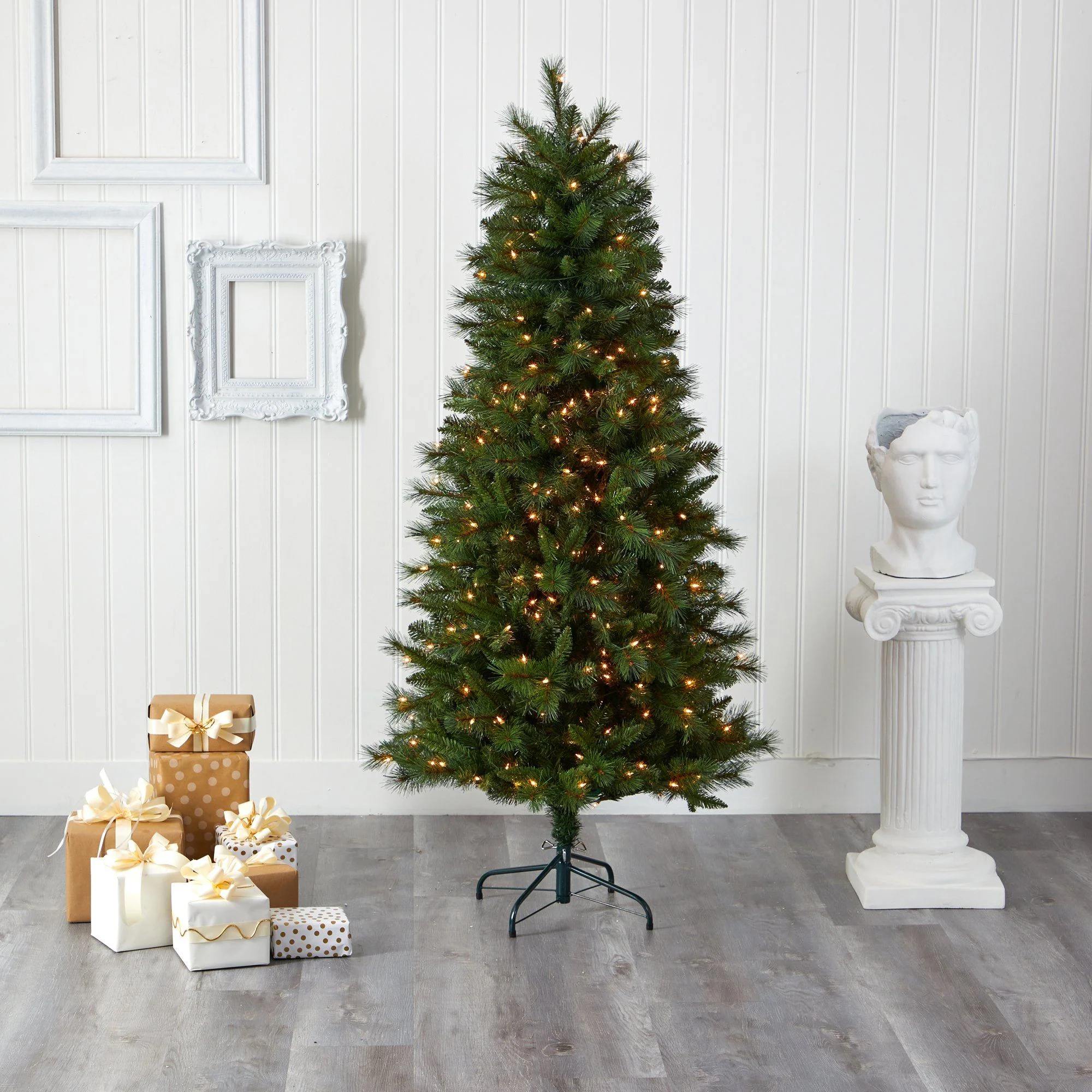 6’ Slim West Virginia Mountain Pine Artificial Christmas Tree with 300 Clear Lights and 629 Bendable Branches - Image 6