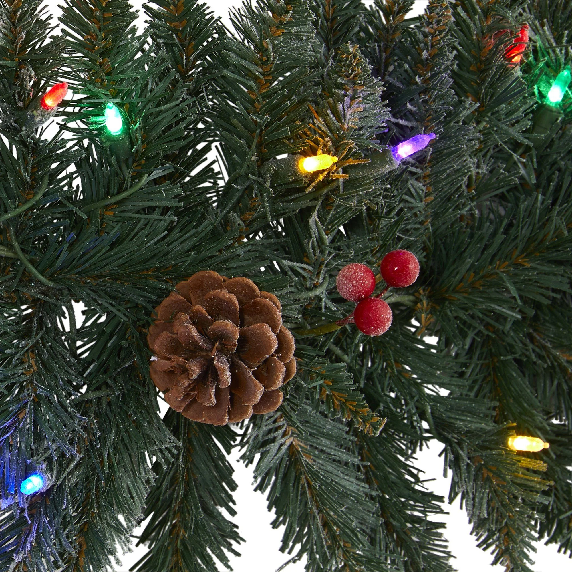 6' Snow Dusted Artificial Christmas Garland with 50 Multicolored LED Lights, Berries and Pinecones - Image 3