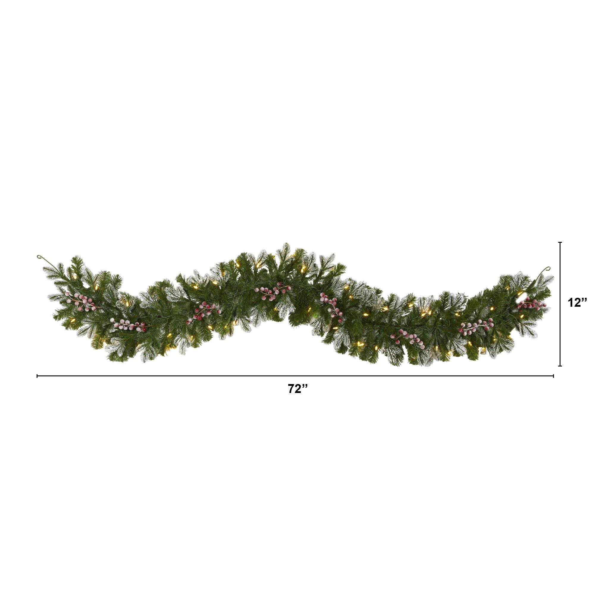 6' Snow Tipped Artificial Christmas Garland with 50 Warm White LED Lights and Berries - Image 2