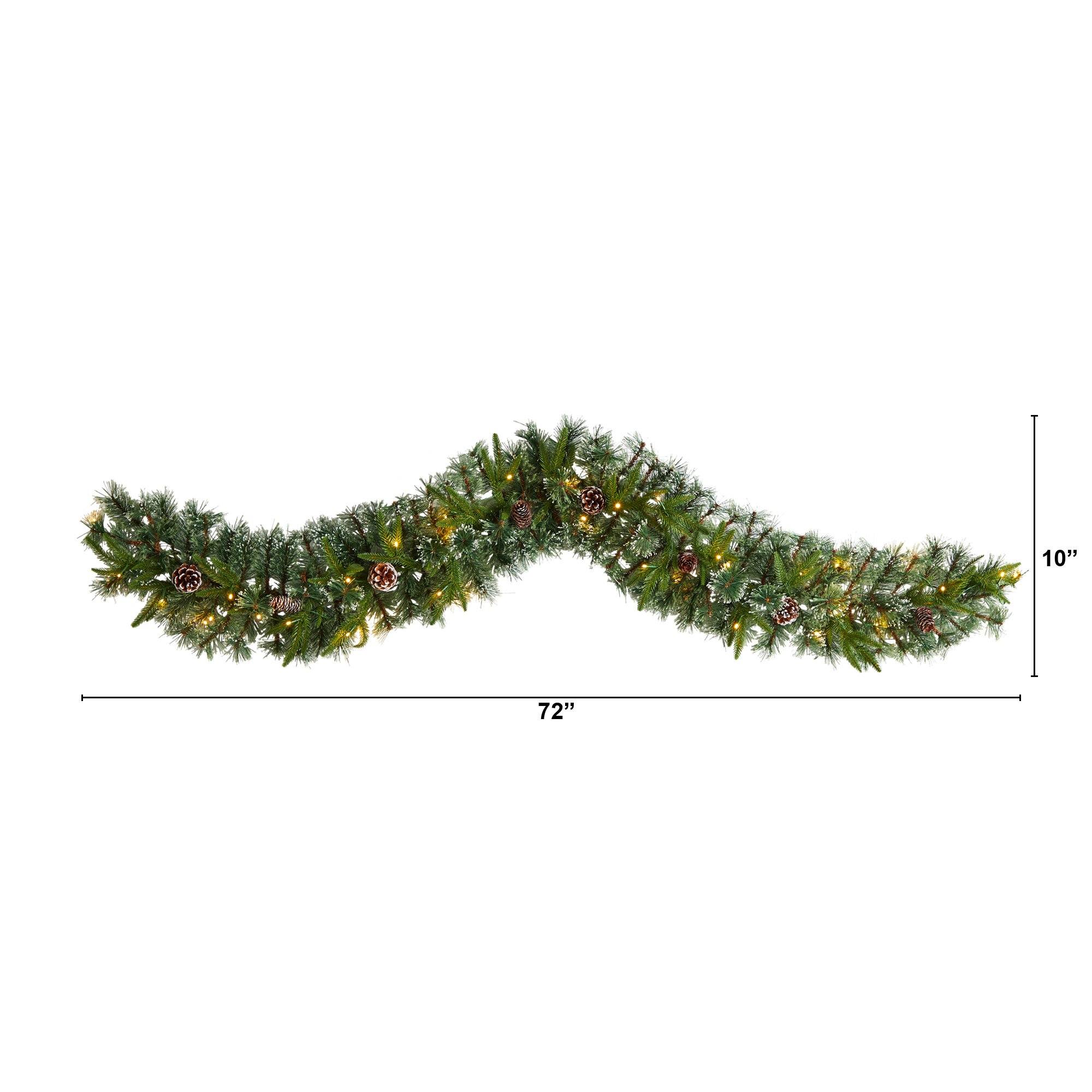 6’ Snow Tipped Christmas Artificial Garland with 35 Clear LED Lights and Pine Cones - Image 2